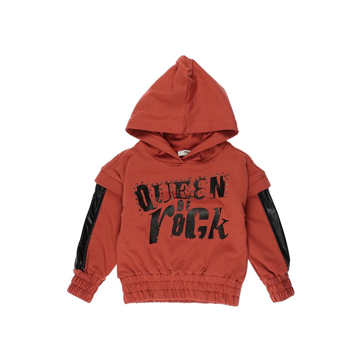 Panço Kız Çocuk  Deri Detaylı Lastikli Sweatshirt