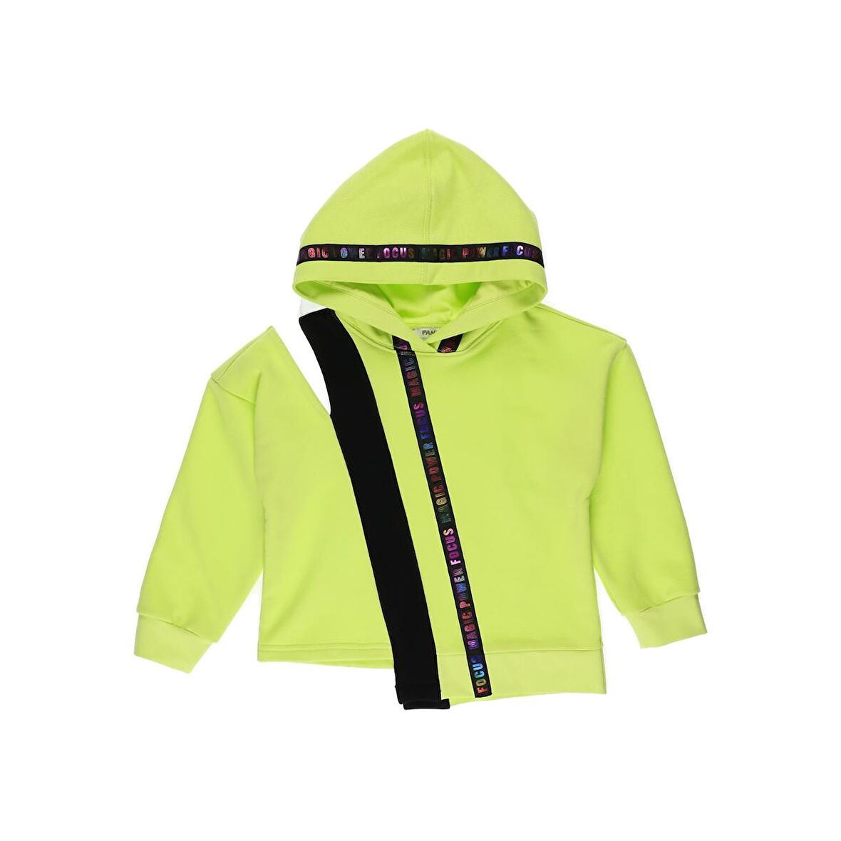 Panço Kız Çocuk Asimetrik Omuz Şerit Detaylı Sweatshirt Yeşil