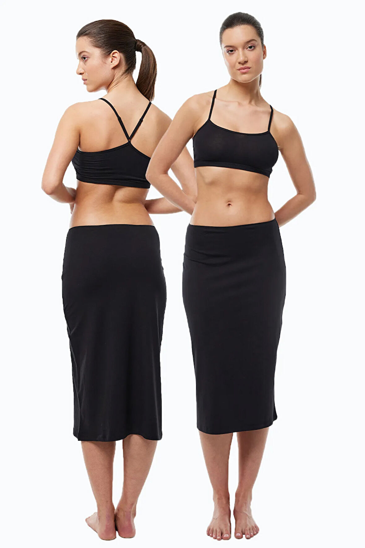 Kadın 2 li Siyah Tam Boy Uzun Etek Astarı Modal Jüpon 2M1061