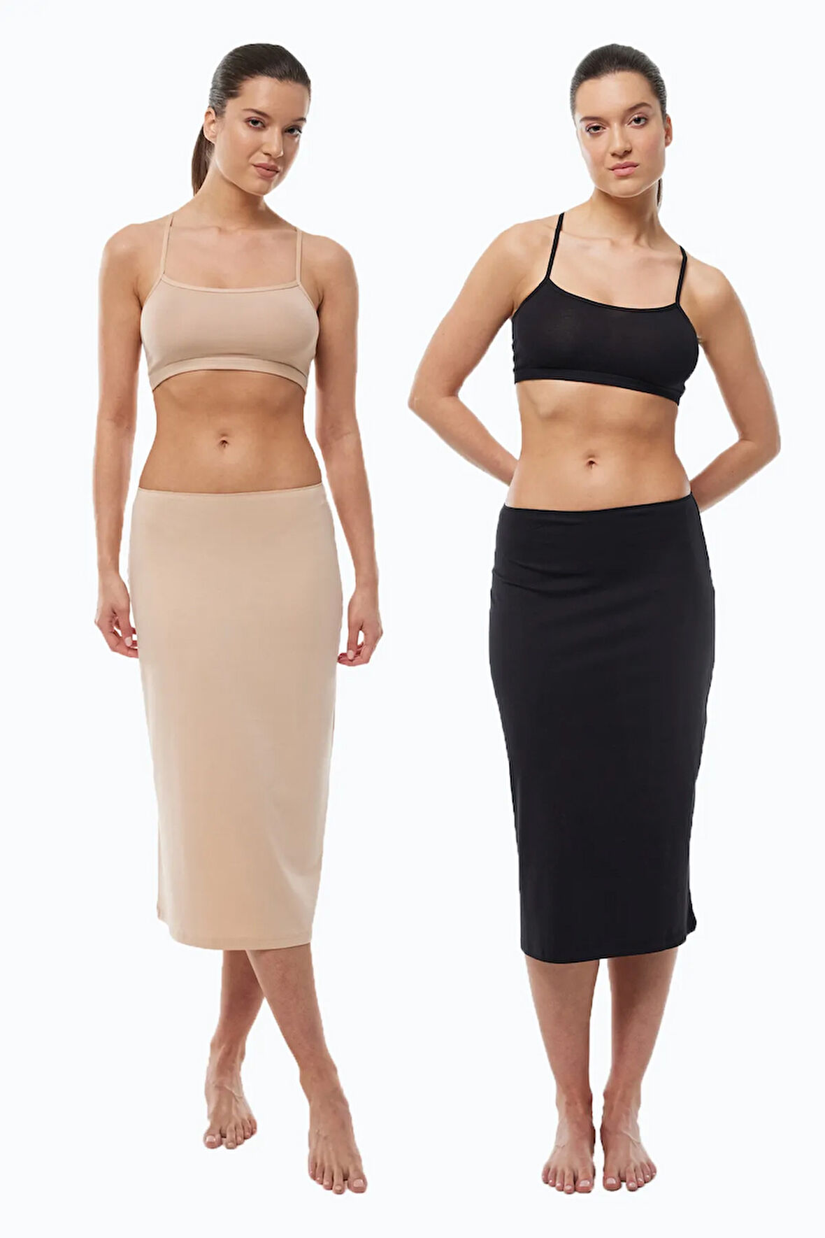 Kadın 2 li Siyah Tam Boy Uzun Etek Astarı Modal Jüpon 2M1061