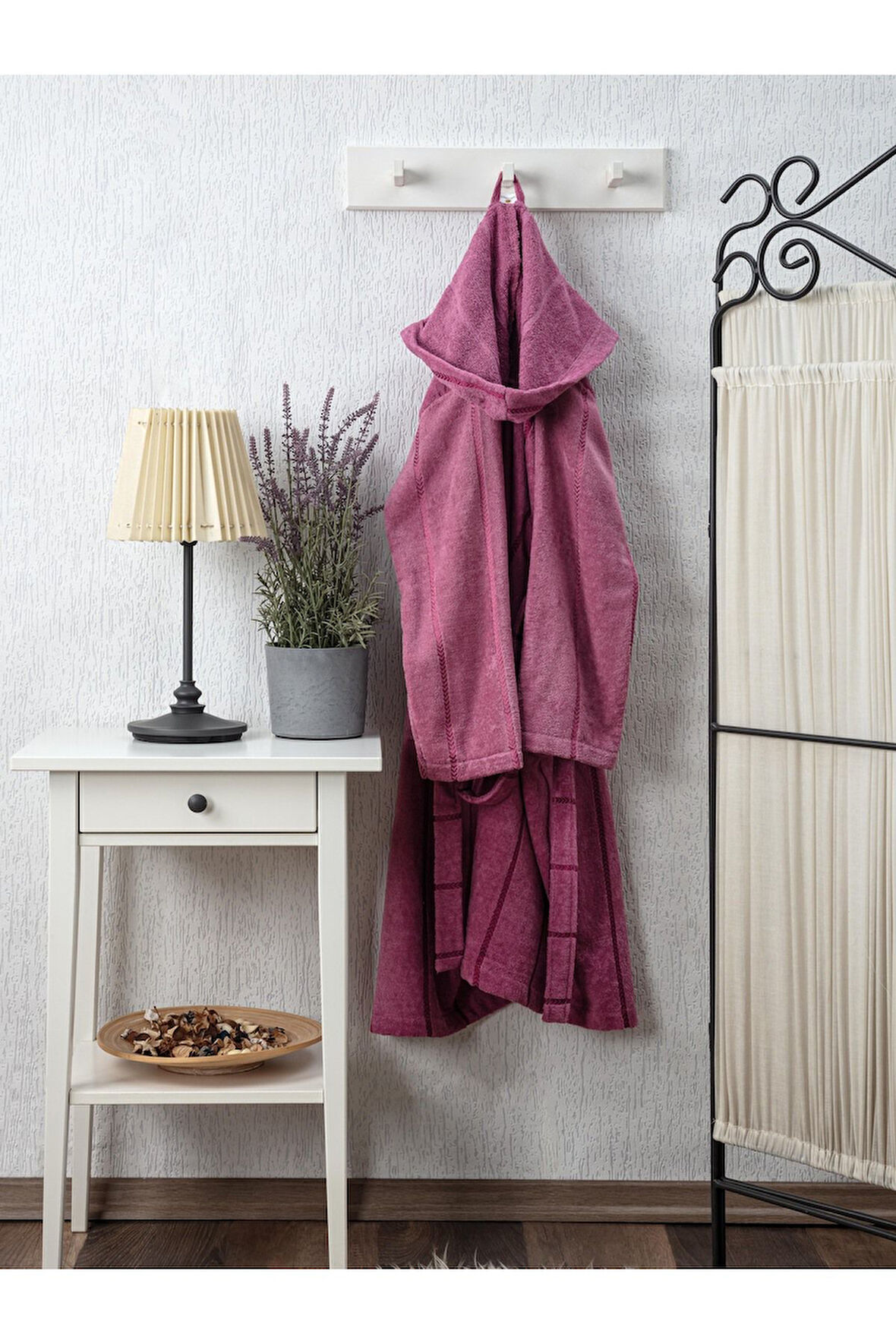 Pamuklu Kadife Kapüşonlu Unisex Bornoz