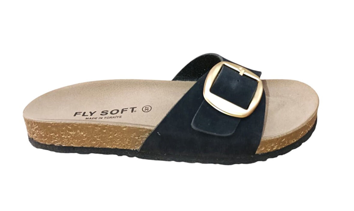 Fly Soft S042.020 Kadın Tek Tokalı Mantar Taban Yazlık Comfort Terlik Siyah