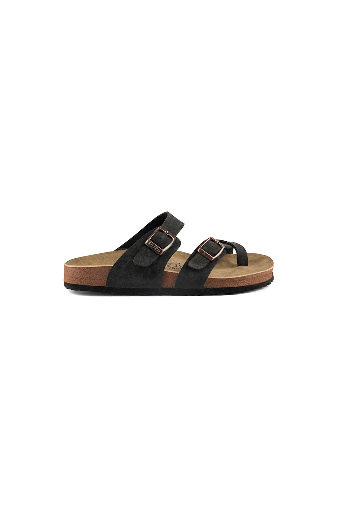 Fly Soft S042.031 Kadın Parmak Arası Çift Tokalı Mantar Taban Comfort Terlik Siyah