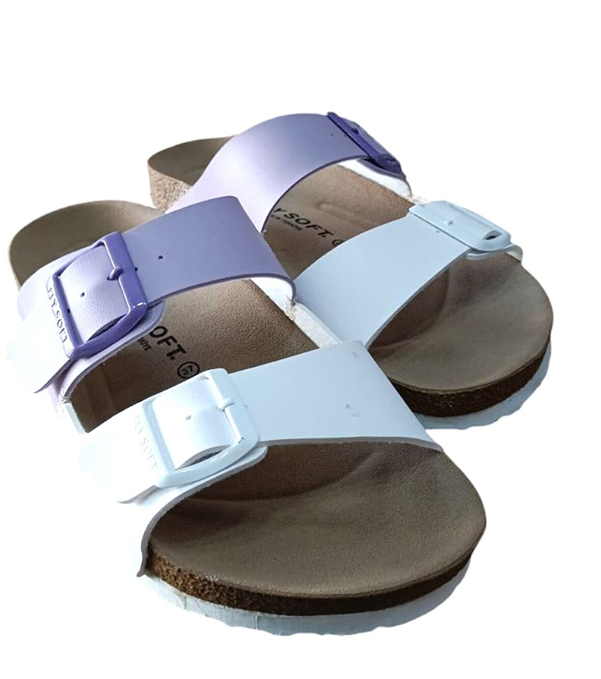 Fly Soft S902.060 Kadın İki Tokalı Comfort Terlik Beyaz - Lila