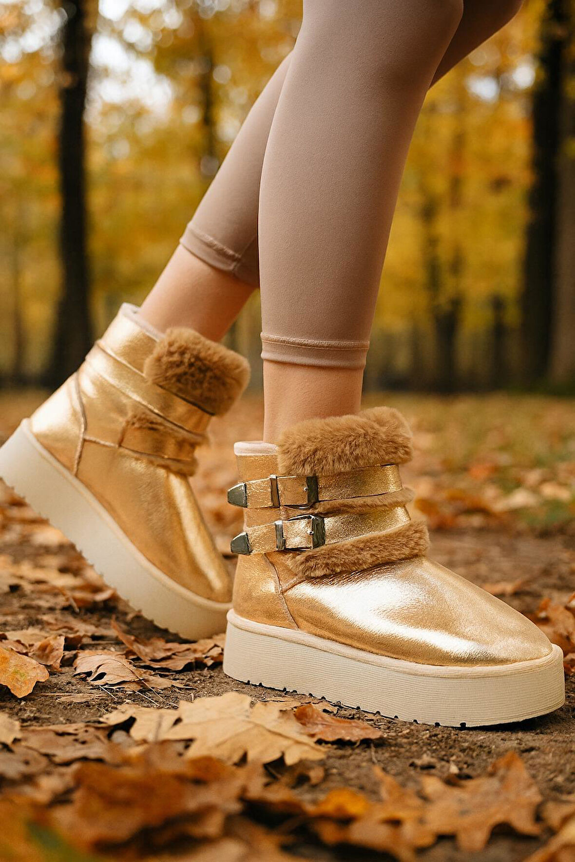 Çift Tokalı KalınTaban Kadın Bot