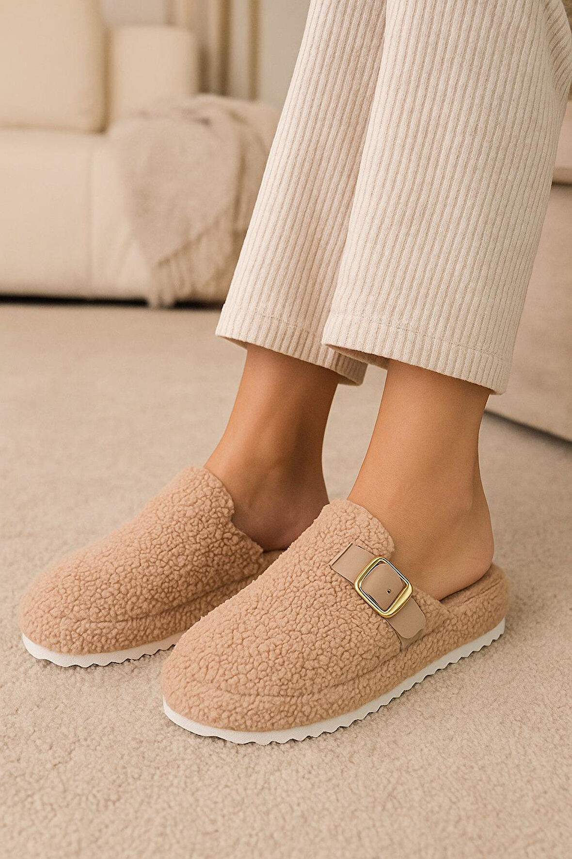 Kadın Tokalı Havlu Kışlık Kadın Terlik