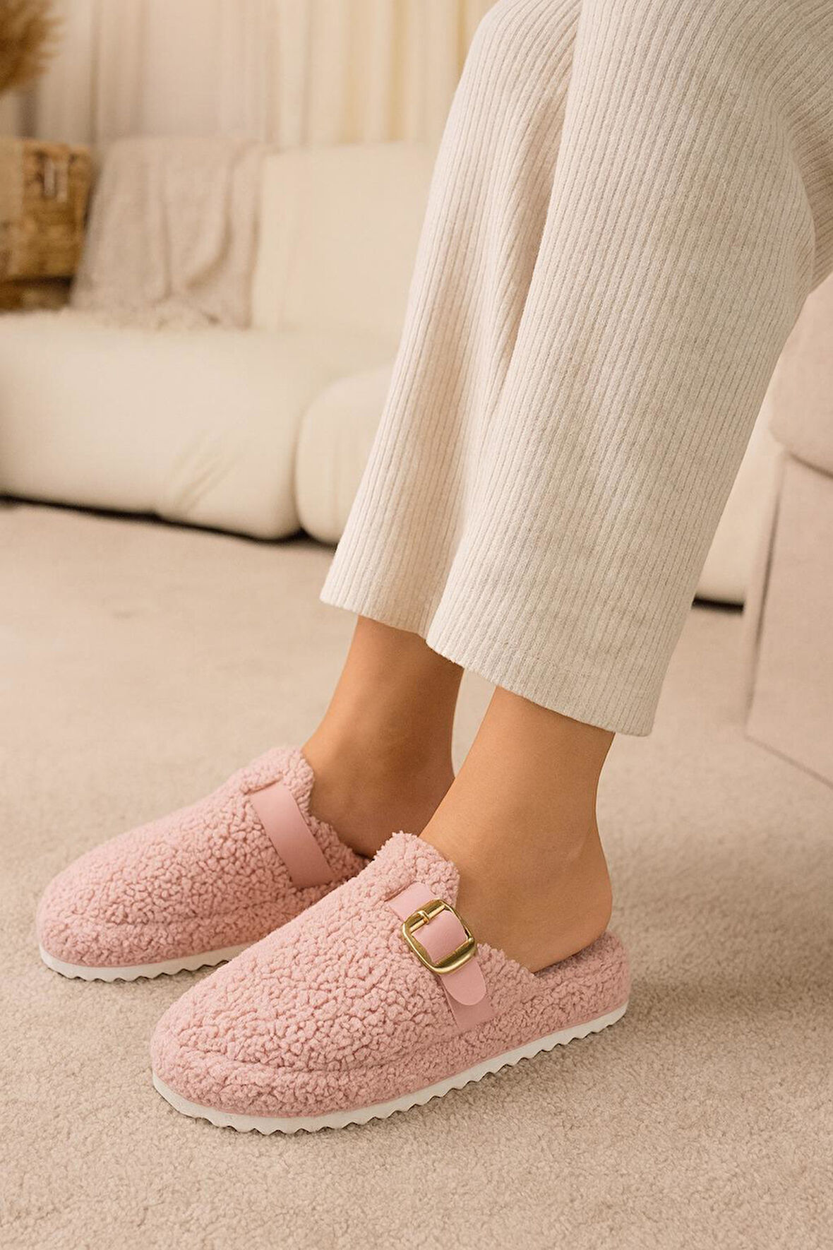 Kadın Tokalı Havlu Kışlık Kadın Terlik