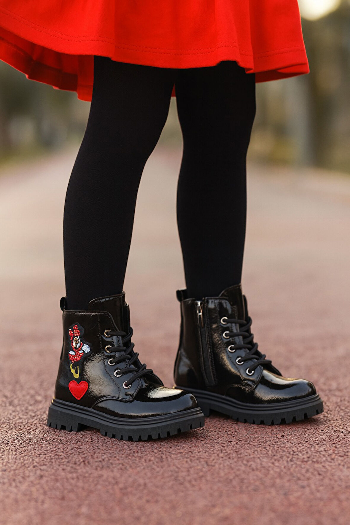 Ortopedik Bağcıklı Fermuarlı Kız Çocuk Bot Ayakkabı Siyah Kız Çocuk Bot