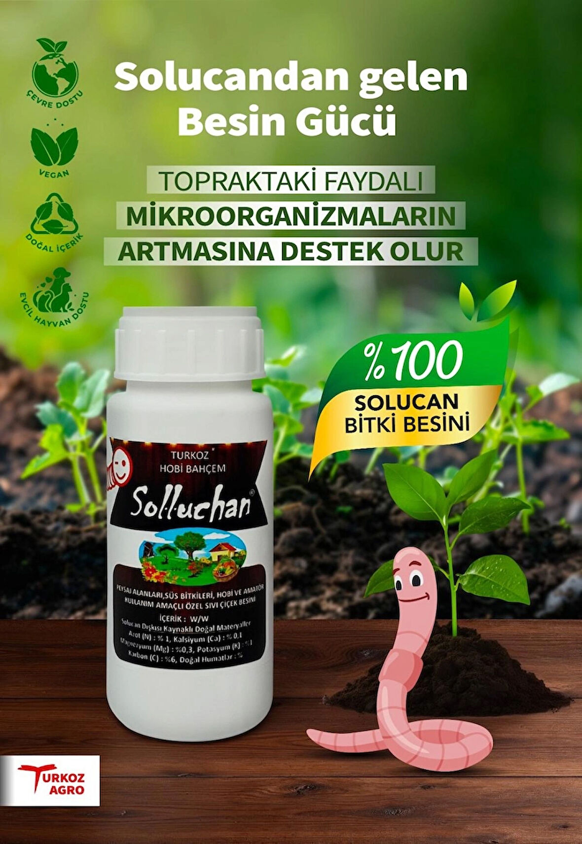 BİTKİ ÇİÇEK BESİNİ VİTAMİNİ SOLUCAN BESİNİ Solluchan Humik-Fulvik Asit Içerir Hobi kullanımı içindir (küçük boy)