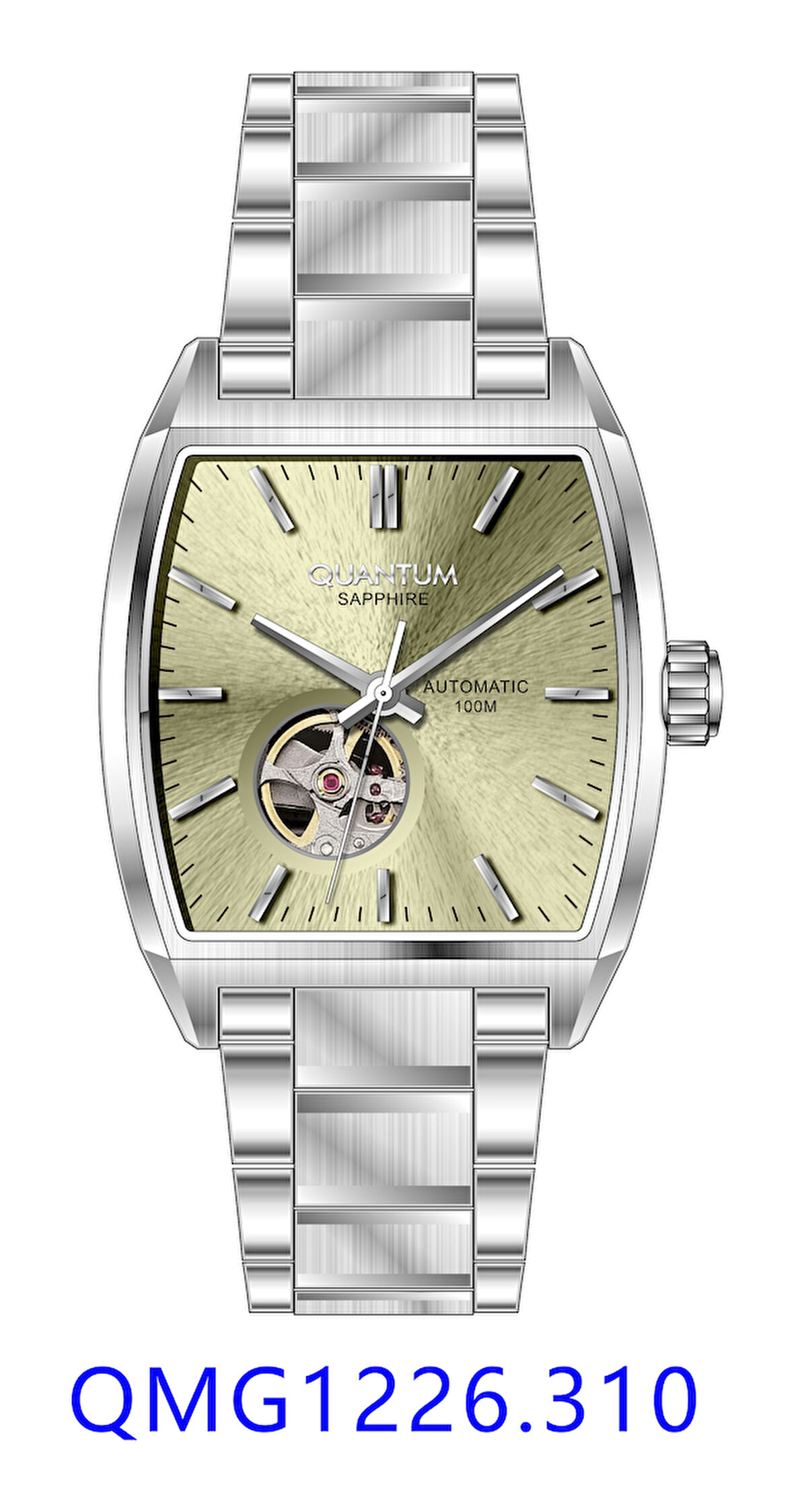 Quantum QMG1226.310 Q-Master Otomatik Mekanizmalı Kare Kadranlı Safir Camlı Çelik Kordon Çelik Kasa 10 ATM Suya Dayanıklı Metalik Renk Erkek Kol Saati