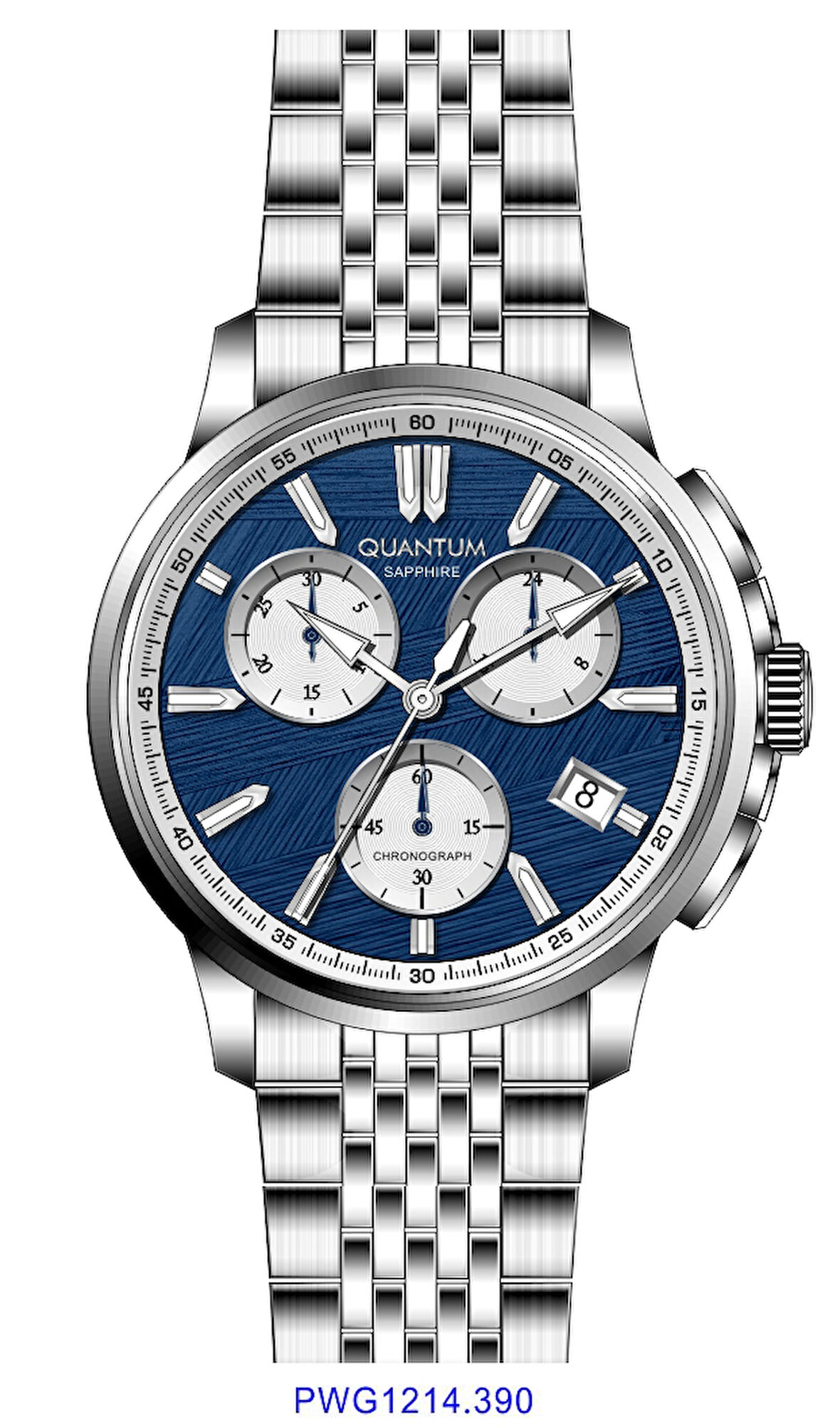 Quantum PWG1214.390 Kronograf Tüm Fonksiyonlar Aktif Safir Camlı Çelik Kordon Çelik Kasa 10 ATM Suya Dayanıklı Metalik Renk Erkek Kol Saati