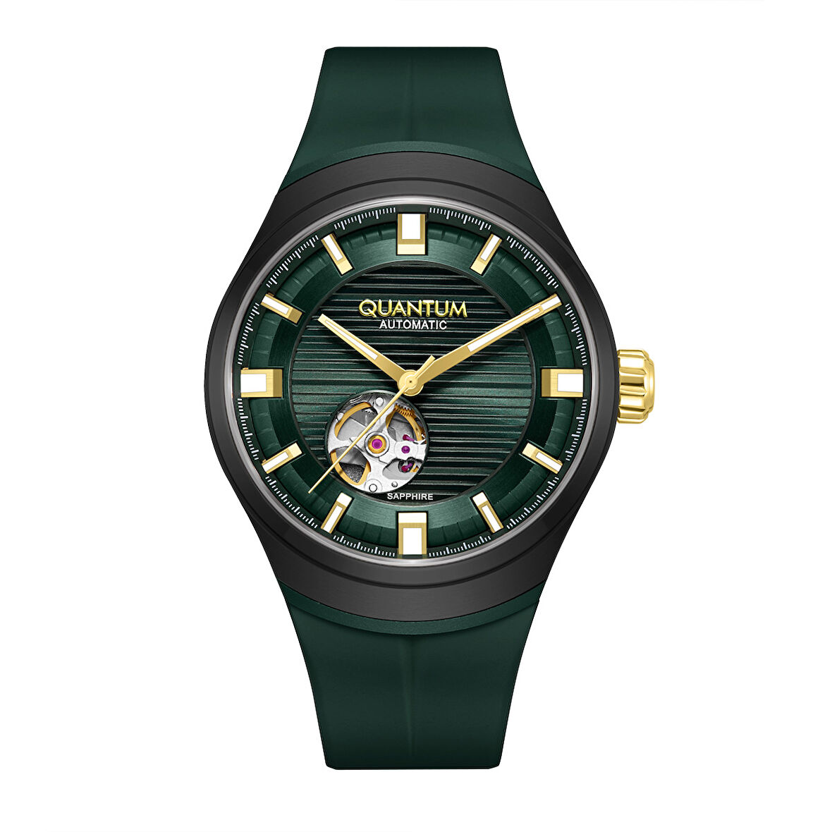 Quantum QMG1203.675 Q-Master Otomatik Mekanizmalı Safir Camlı Silikon Kordon Çelik Kasa 10 ATM Suya Dayanıklı Yeşil Renk Erkek Kol Saati