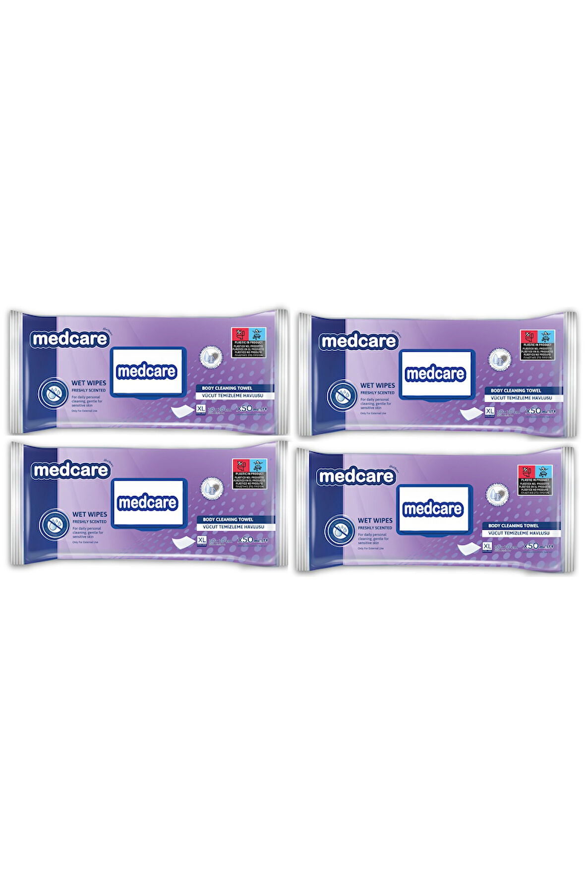 Medcare XLarge Boy Vücut ve Perine Temizleme Havlusu 30cm*30cm Ekstra Kalın 50 lik 4 Paket