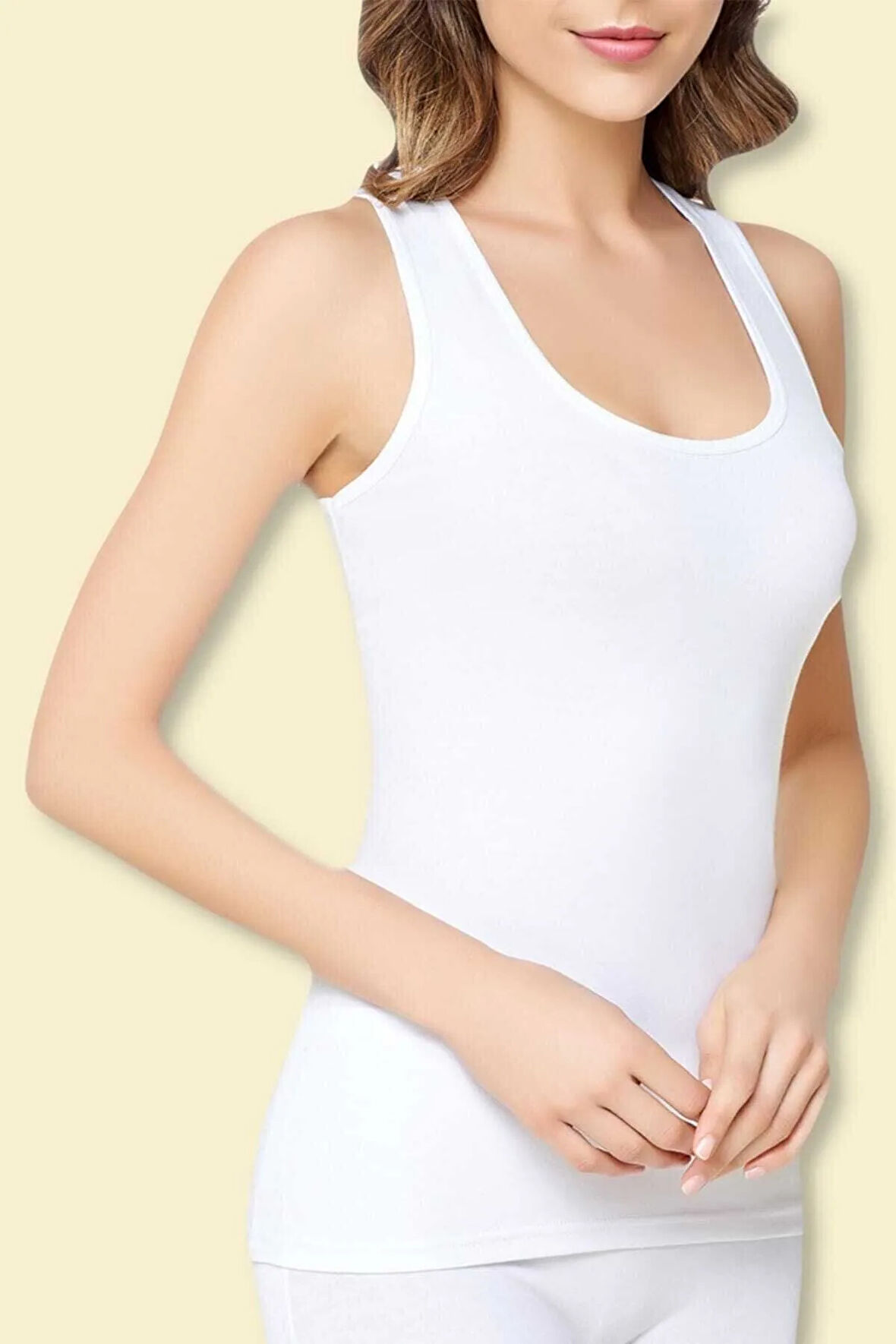 Kadın Beyaz 2'Li Paket Likralı Pamuk Sporcu Atlet