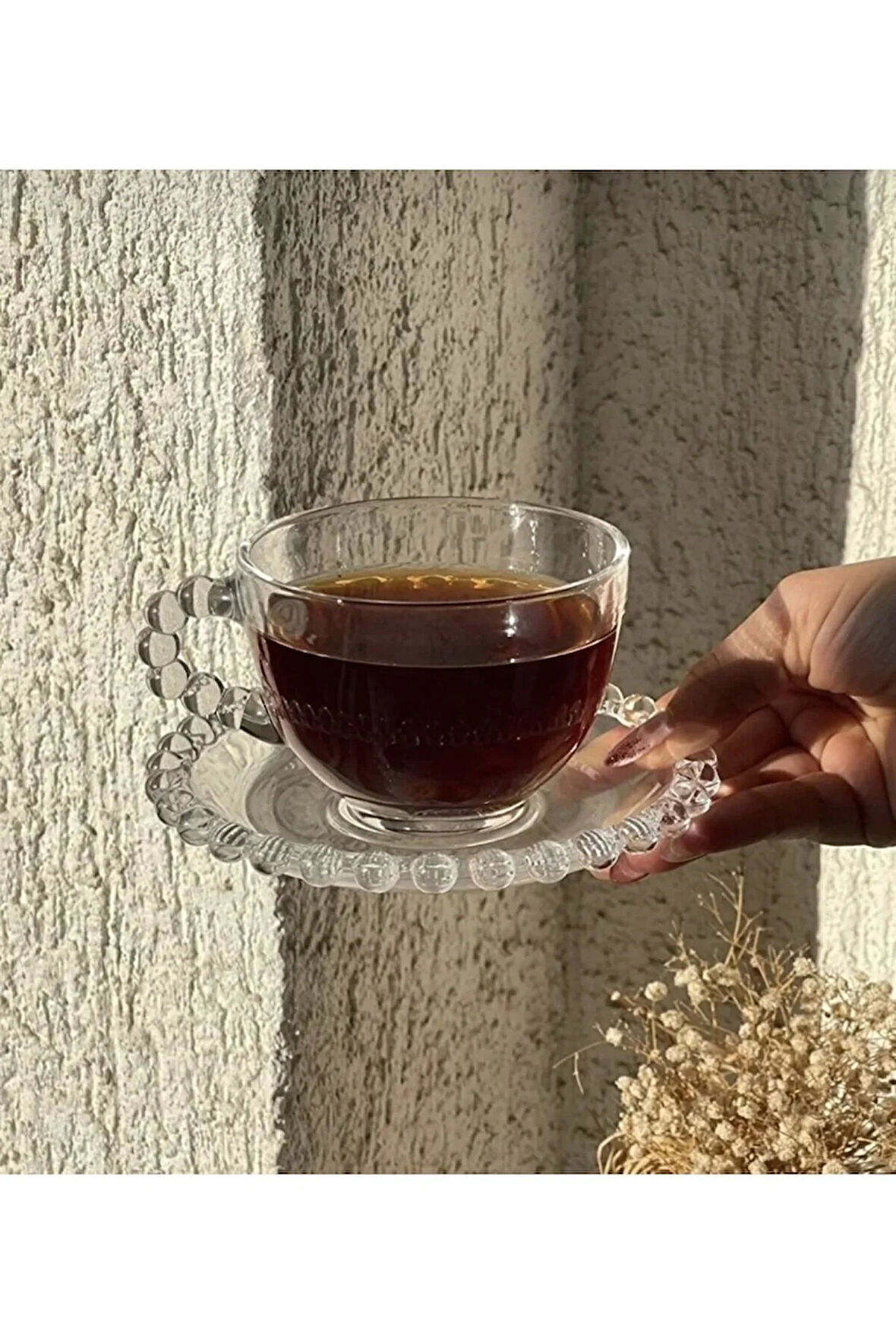 12 PARÇA İNCİLİ BONCUKLU NESCAFE VE ÇAY FİNCANI TAKIMI