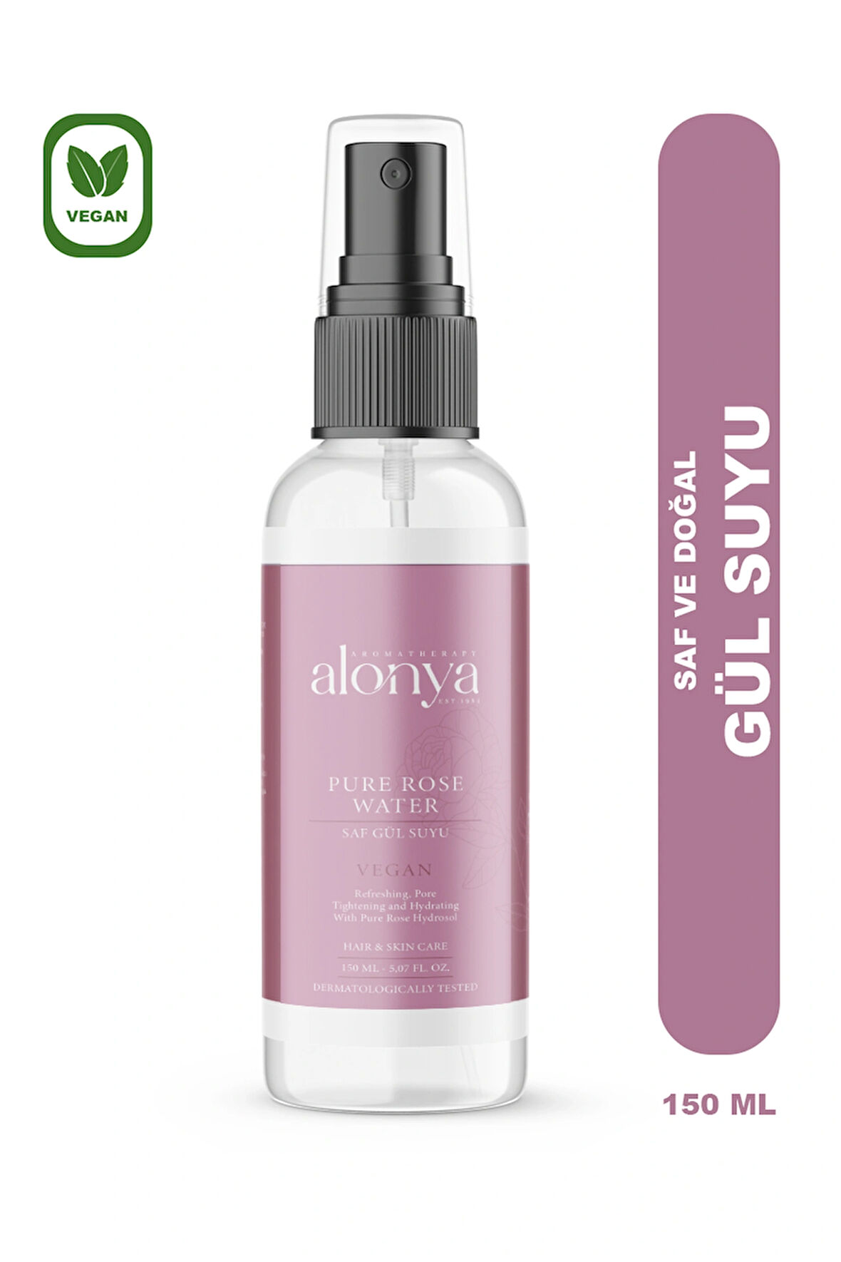 Alonya Pure Rose Saf Gül Hidrosolü Aydınlatıcı Gözenek Sıkılaştırıcı ve Nemlendirici Tonik 150 Ml