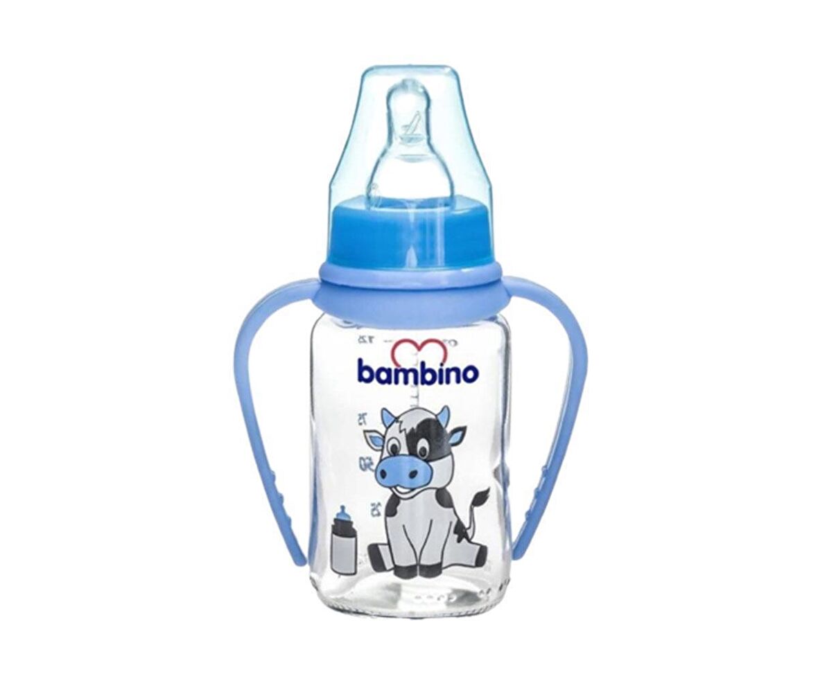 Bambino Kulplu Cam Biberon Mavi 125 Ml