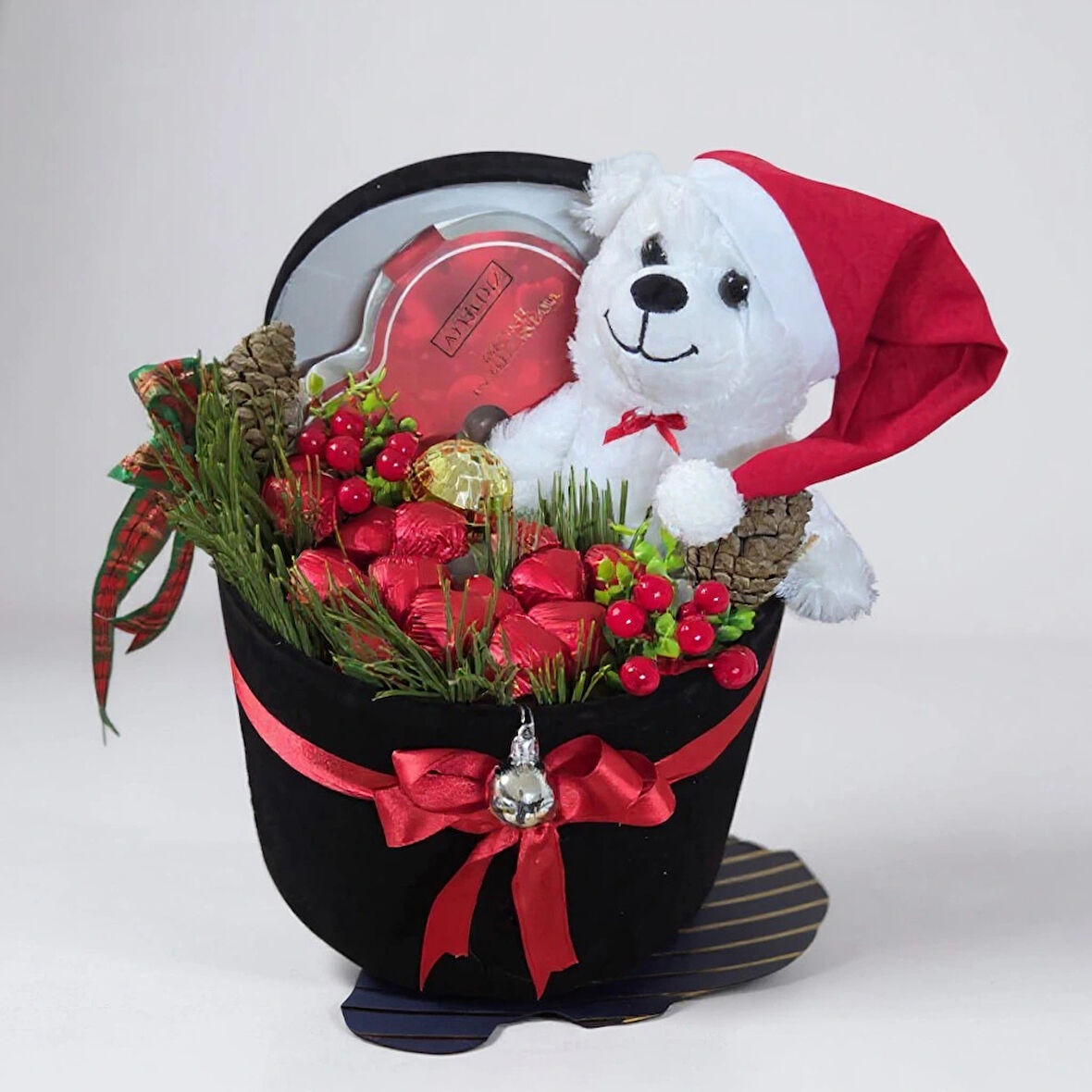 Oval Yılbaşı Hediye Kutusu – Peluş Ayılı