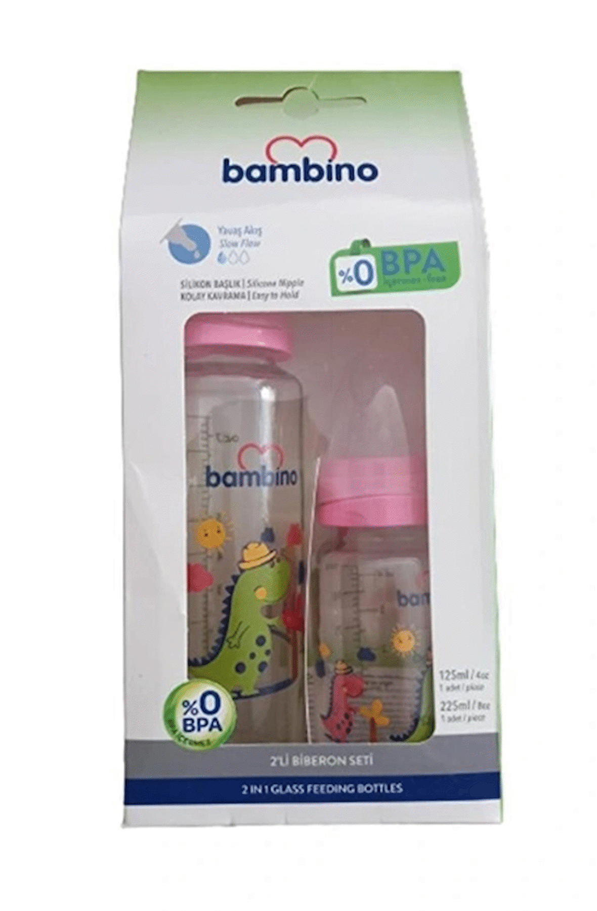 Bambino 2li Cam Biberon Seti 225ml+125ml Pembe