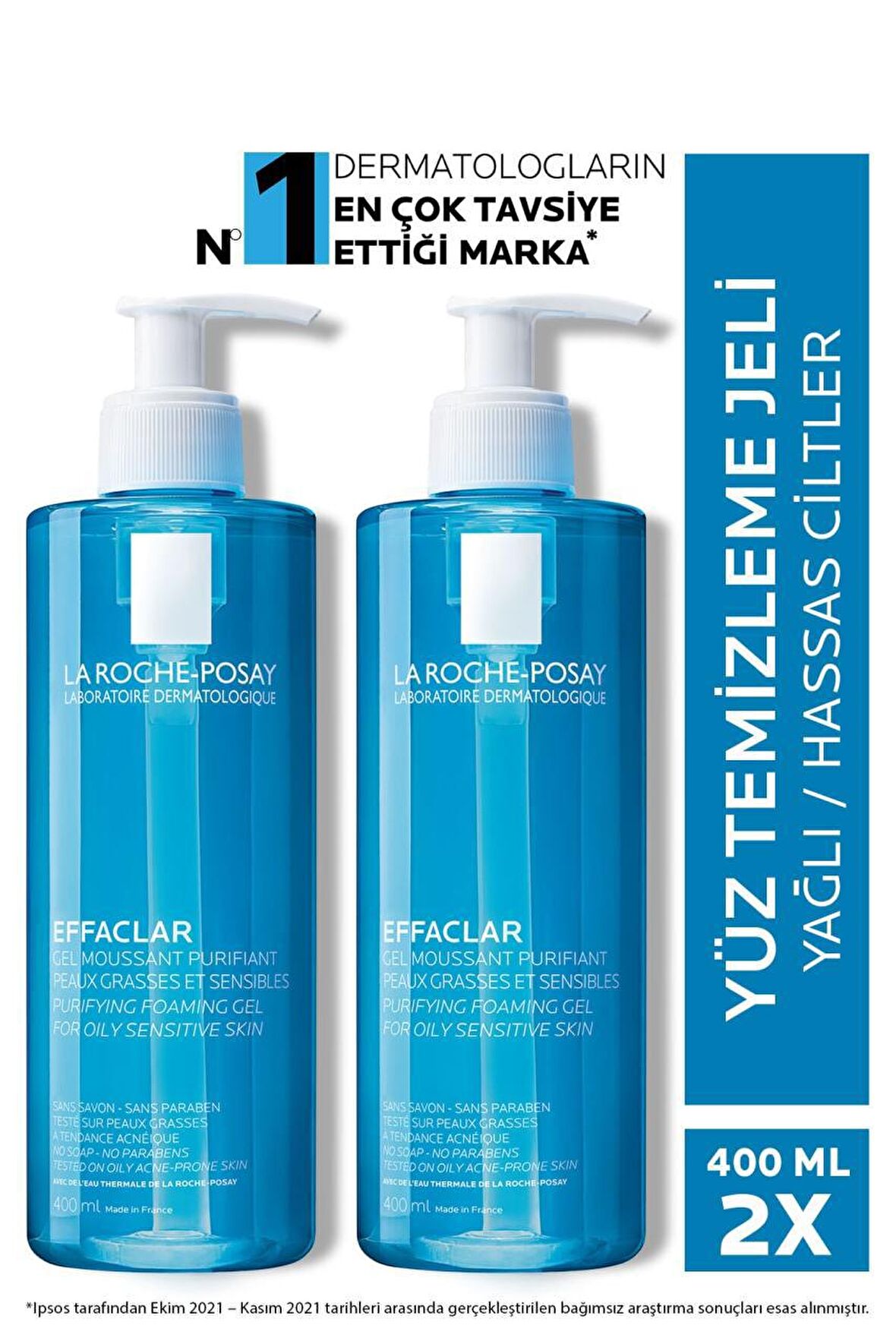 La Roche Posay Effaclar Akneye Eğilimli ve Yağlı Ciltler İçin Siyah Nokta Önleyici Alkolsüz Jel 2x400 ml 