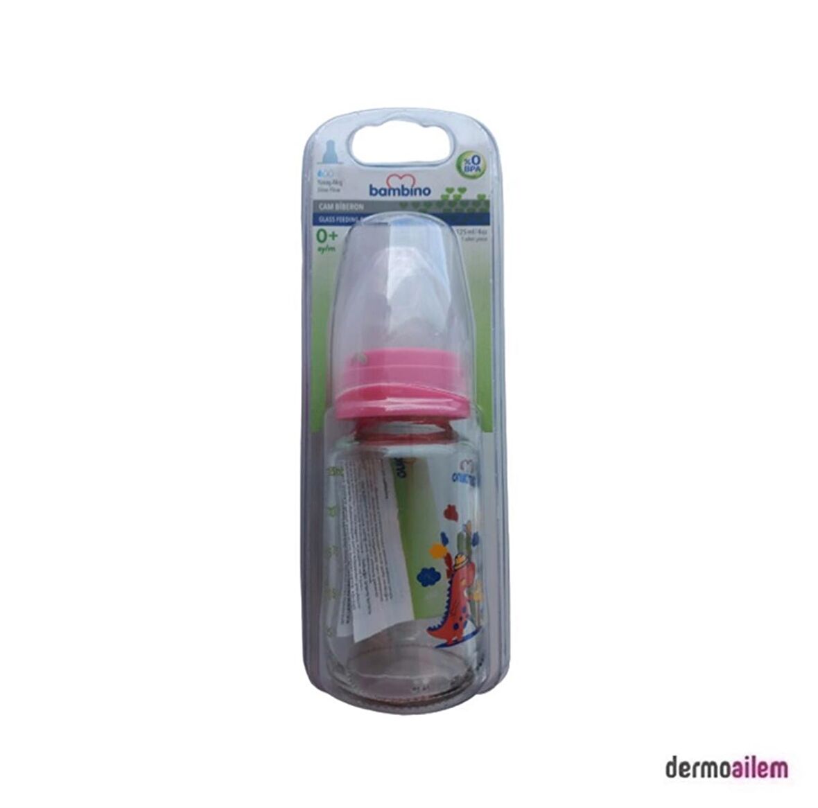 Bambino Cam Biberon 125 Ml Pembe Dinozor Desenli B013