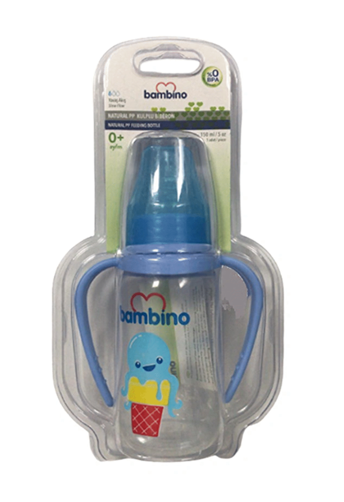 Bambino Natural PP Kulplu Biberon 150 Ml Mavi B065