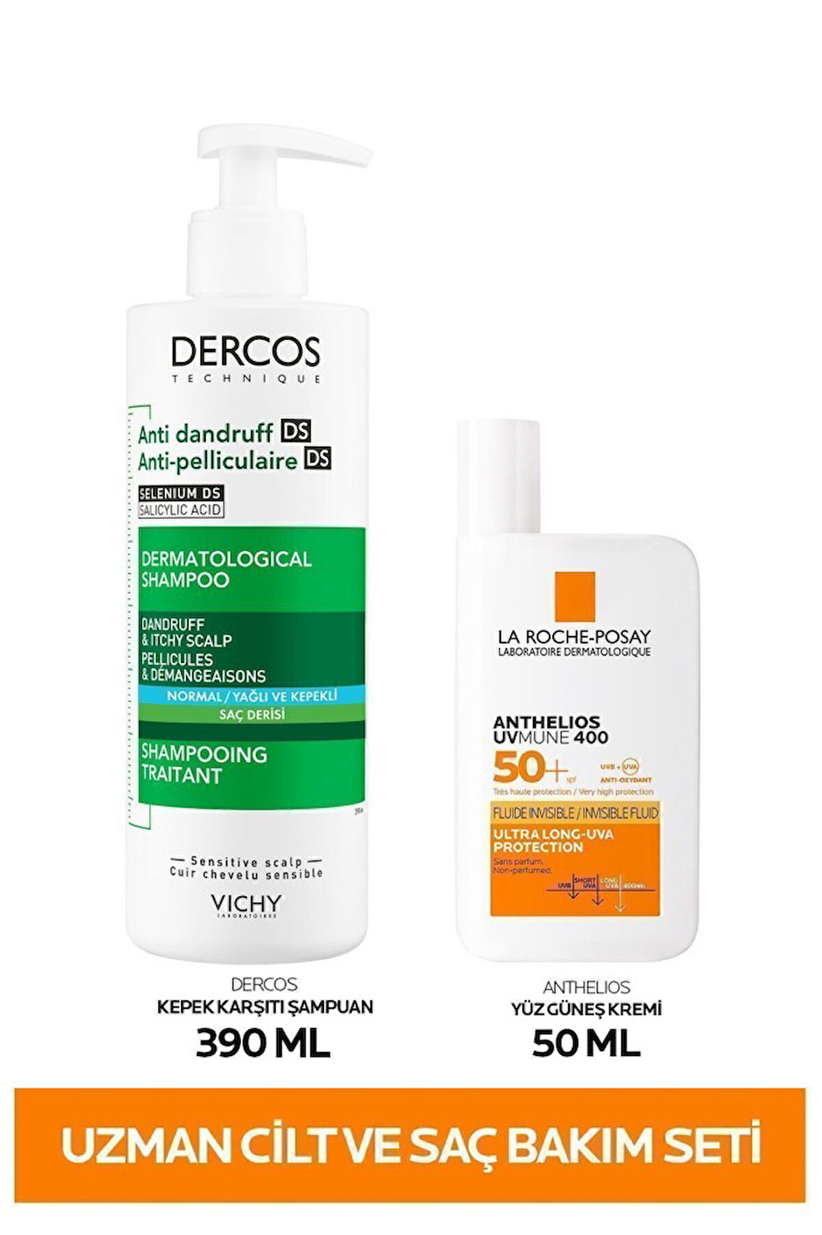 La Roche Posay Uzman Saç ve Cilt Bakım Seti: Anthelios Yüz Güneş Kremi 50 Ml & Dercos Kepek Karşıtı Şampuan 390 Ml