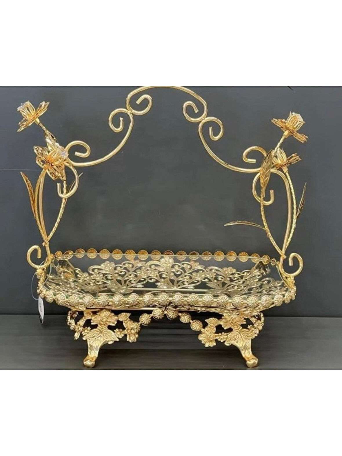 Biev Metal Camlı Sepetli Sunumluk & Şekerlik AE-11