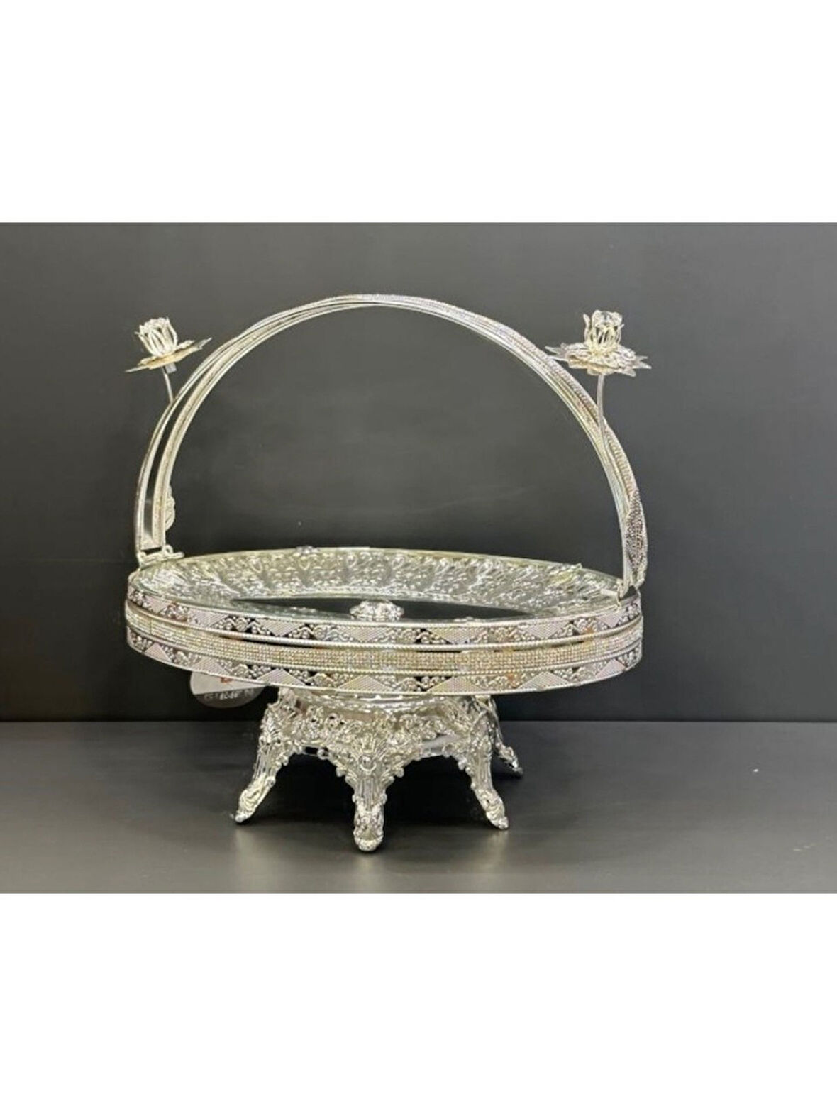 Biev Metal Camlı Sepetli Sunumluk & Şekerlik EL-20