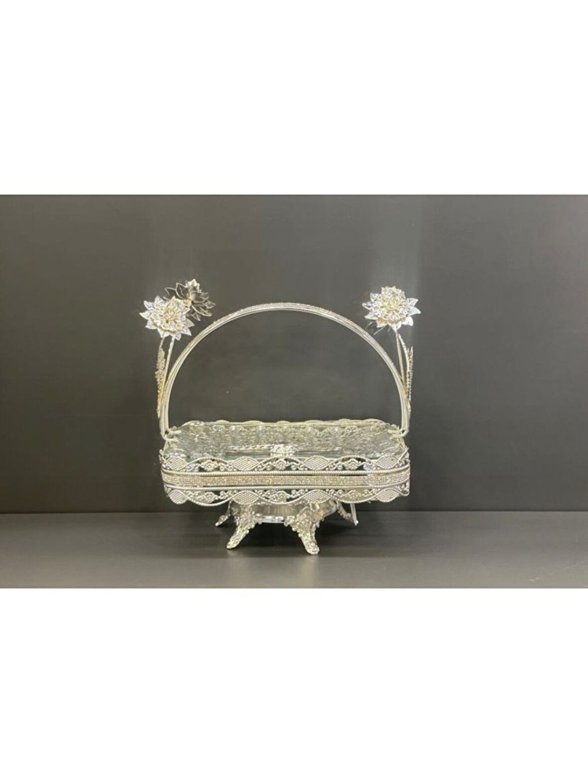 Biev Metal Camlı Şekerlik & Sepetli Sunumluk EL-21