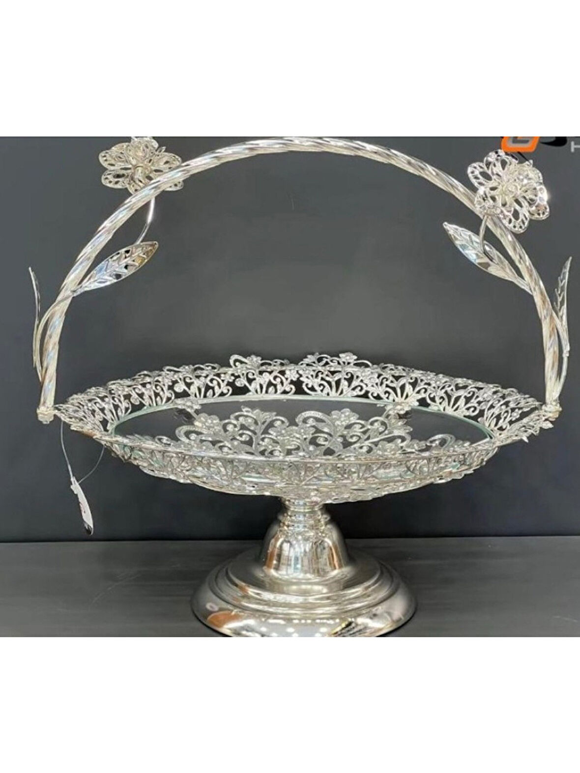 Biev Metal Camlı Şekerlik & Sepetli Sunumluk EL-09