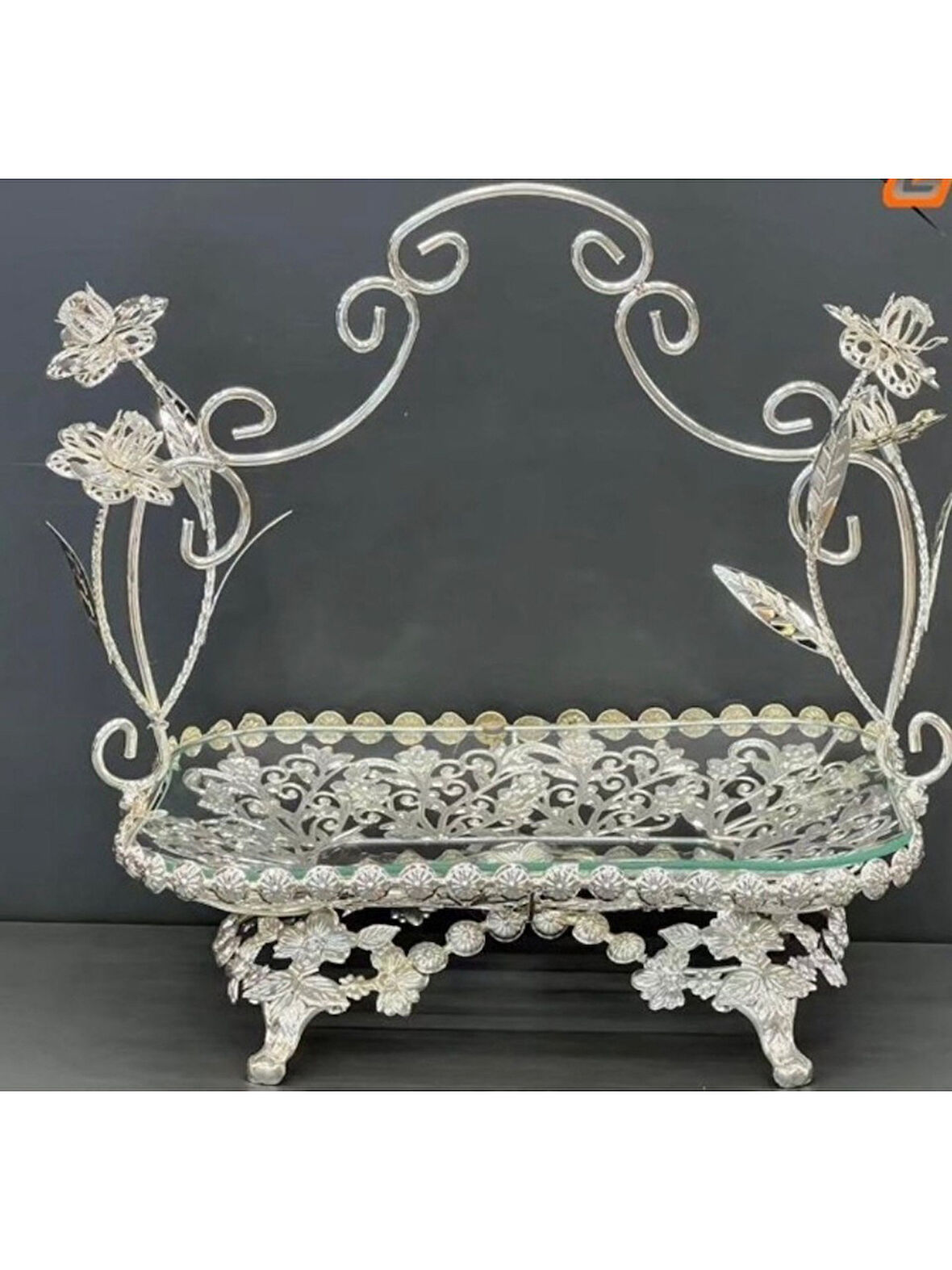 Biev Camlı Metal Sepetli Sunumluk & Şekerlik