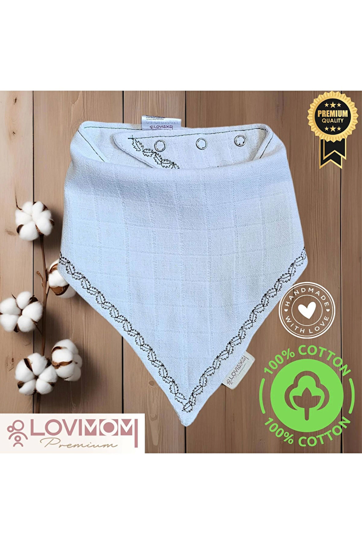 Premium %100 Pamuk Ekstra Soft 2 Kat Müslin Bebek Fuları Salya & Mama Önlüğü 45cm 3 Çıtçıtlı Bright