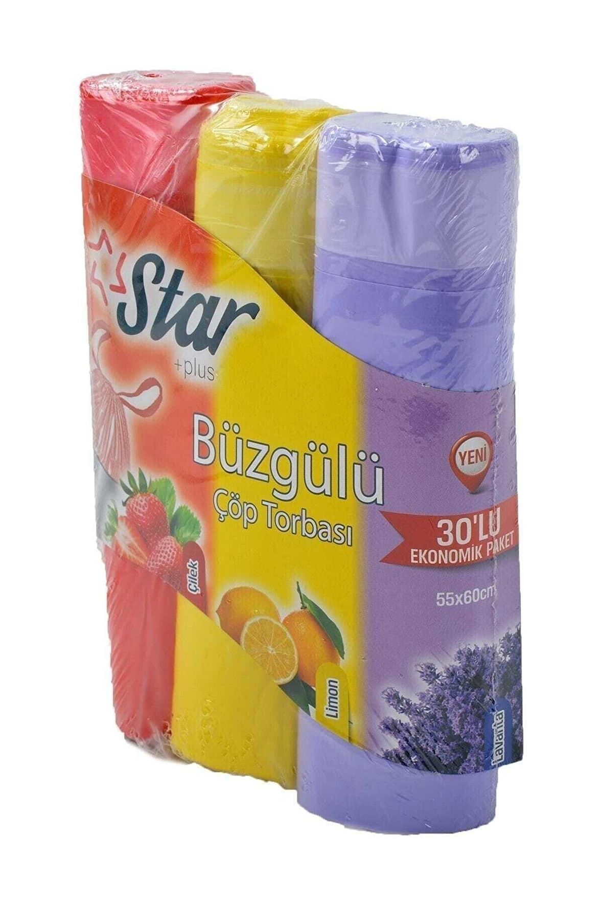 Büzgülü Çöp Torbası 55x60 Cm 3' Lü Eko Paket Lavanta-çilek-limon Kokulu Çöp Poşeti