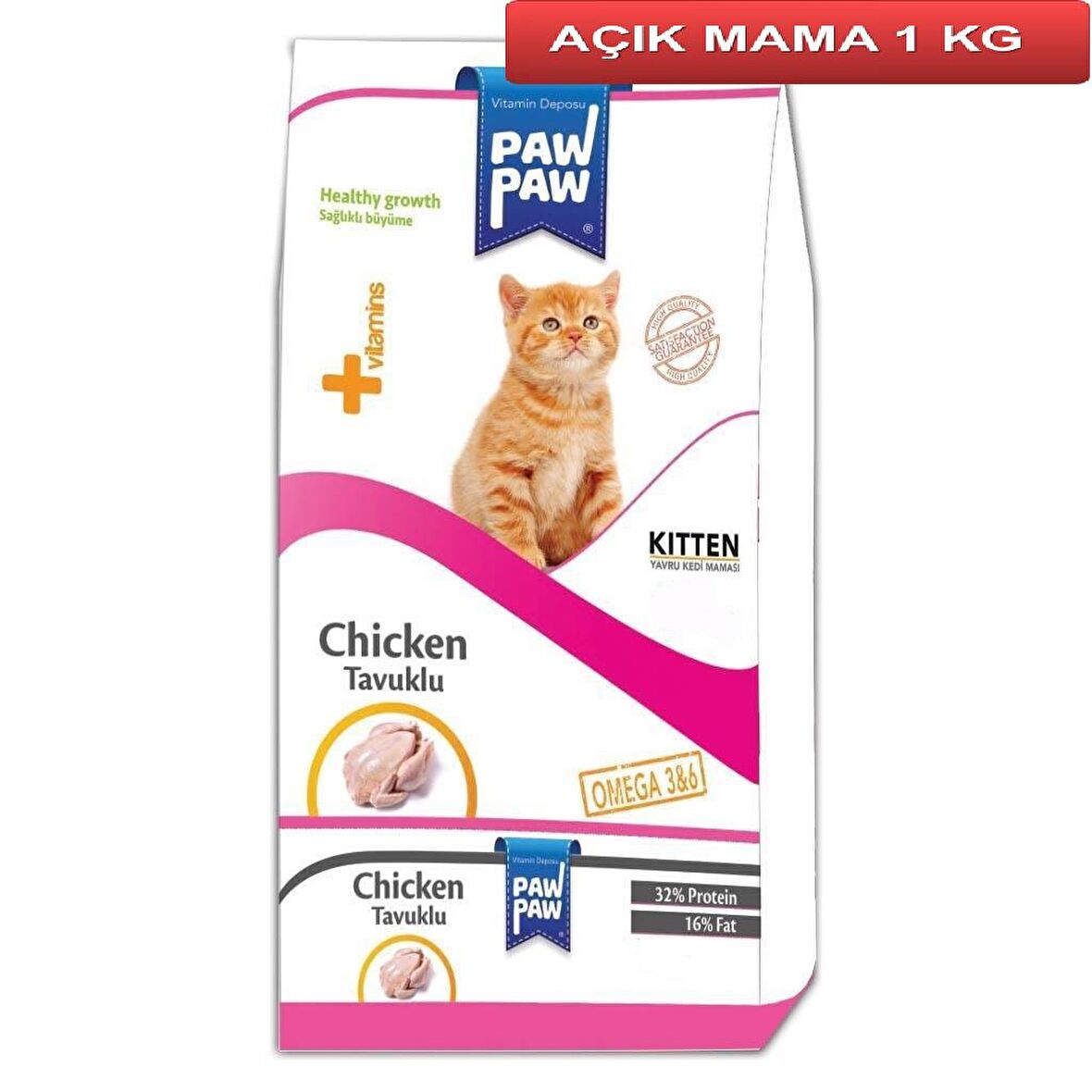 Paw Paw Kitten Tavuk Etli Yavru Kedi Maması 1 Kg AÇIK