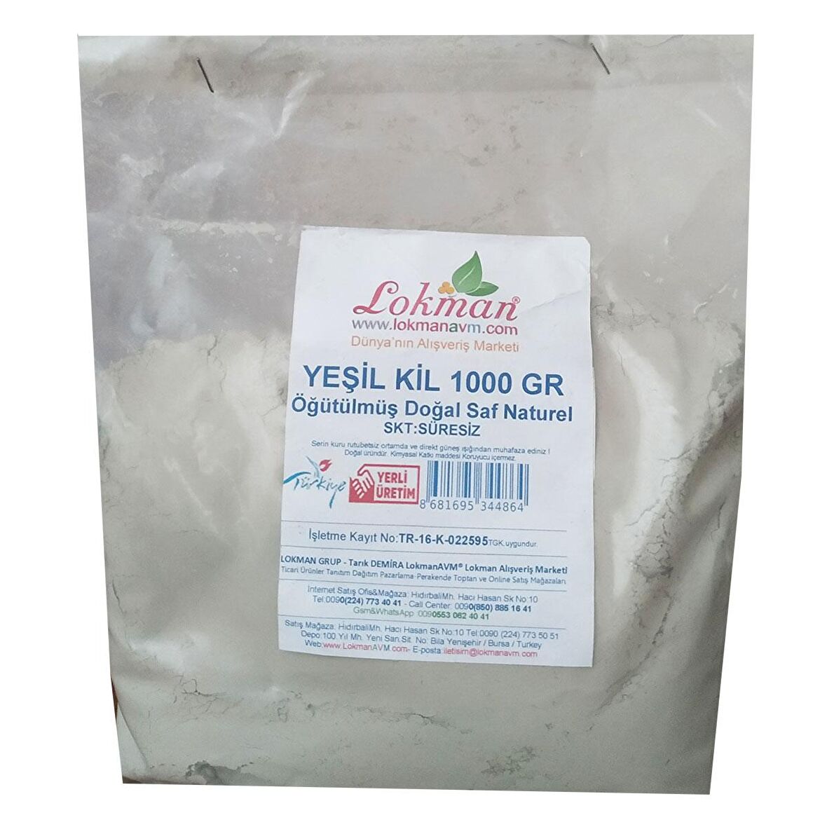 Yeşil Kil Öğütülmüş Doğal Saf Naturel 1000 Gr Paket