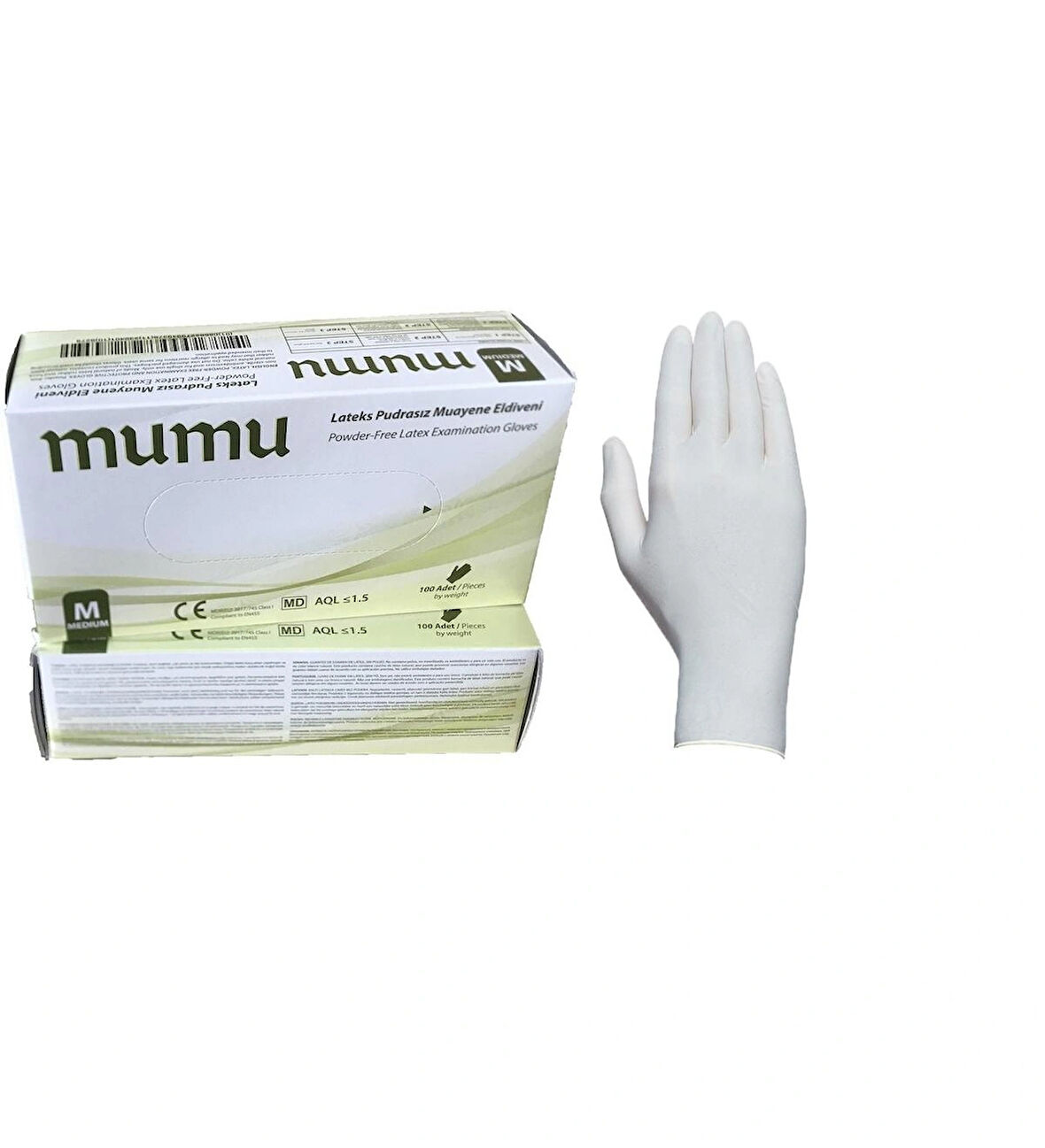Mumu Lateks Pudrasız Muayene Eldiveni (M) Beden 1 Paket 100 Adet