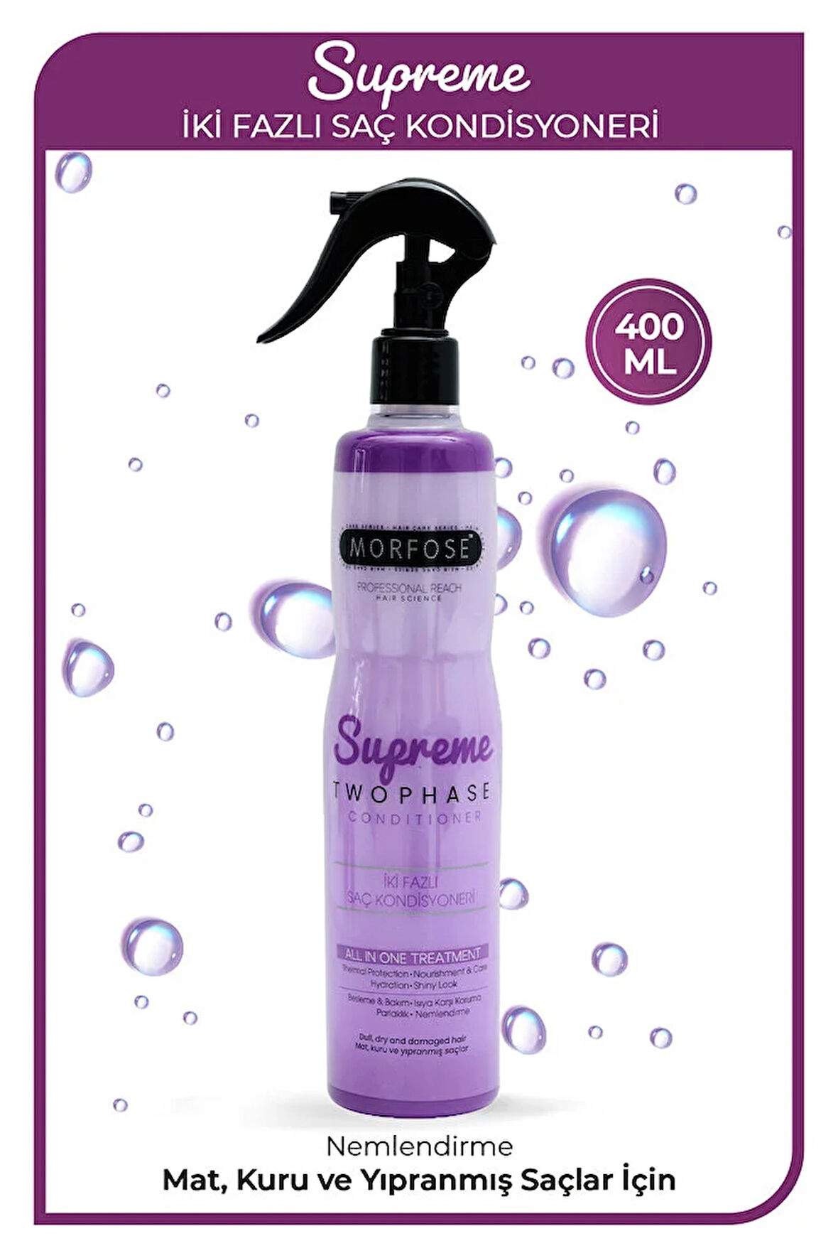 Çift Fazlı Supreme Fön Suyu 400 ml - Mat, Kuru ve Yıpranmış Saçlar