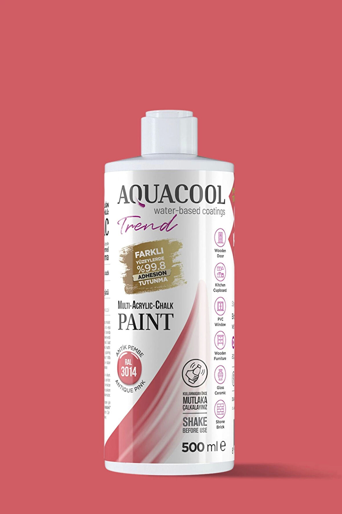 Aquacool Trend Su Bazlı Akrilik Dönüşüm Boyası RAL 3014 Antik Pembe 500ml