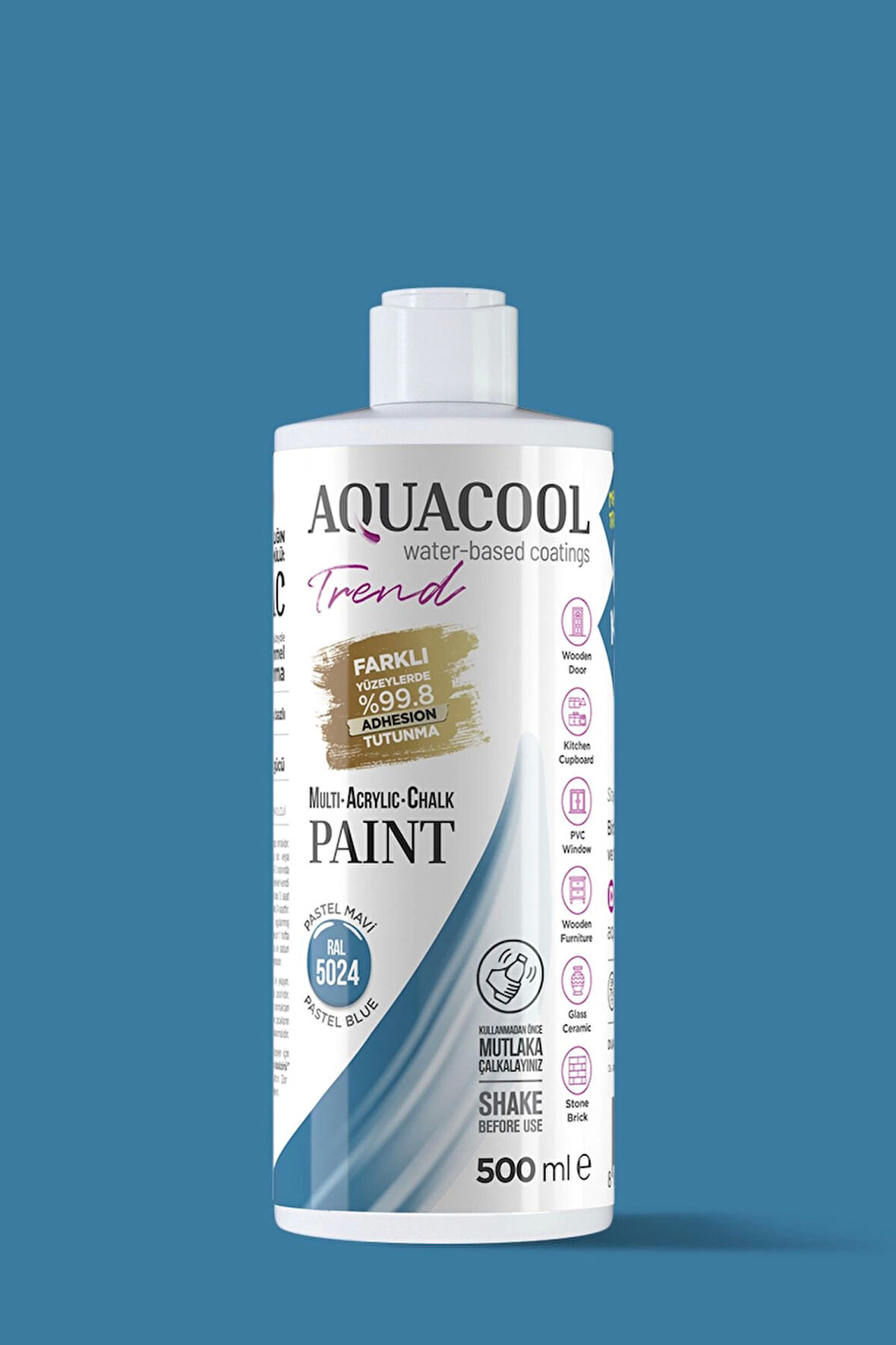 Aquacool Trend Su Bazlı Akrilik Dönüşüm Boyası RAL 5024 Pastel Mavi 500ml