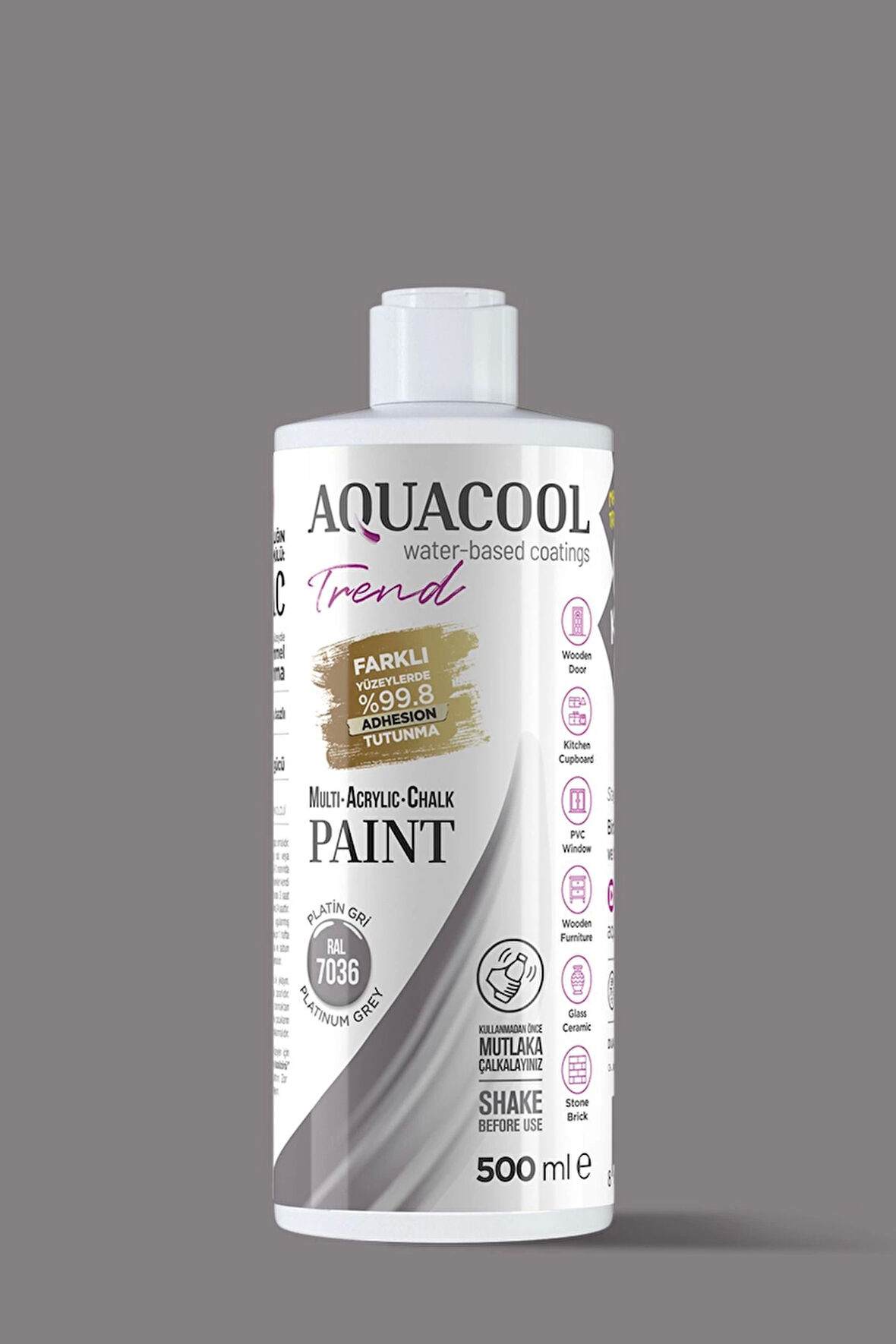 Aquacool Trend Su Bazlı Akrilik Dönüşüm Boyası RAL 7036 Platin Gri 500ml