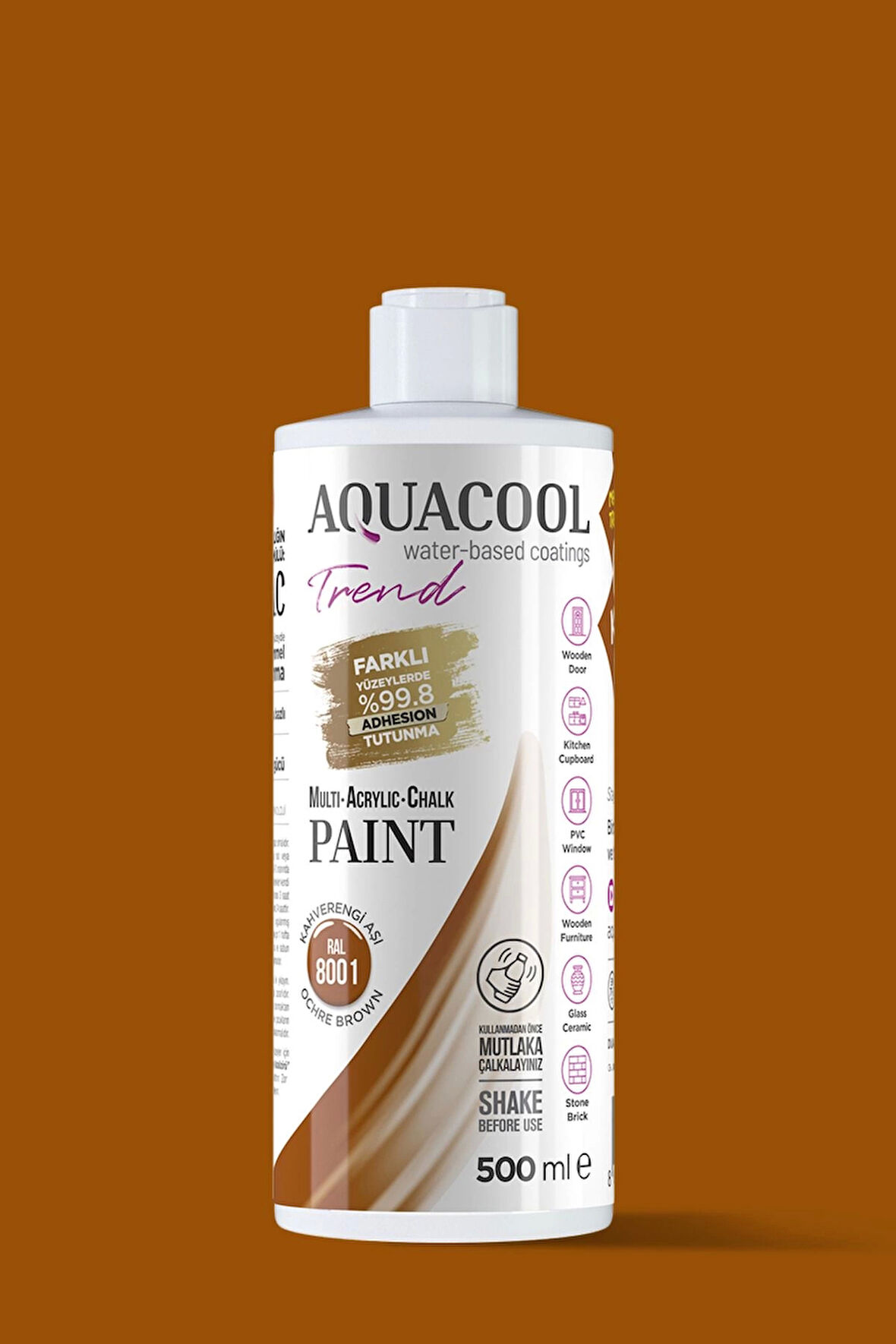 Aquacool Trend Su Bazlı Akrilik Dönüşüm Boyası RAL 8001 Kahverengi Aşı 500ml
