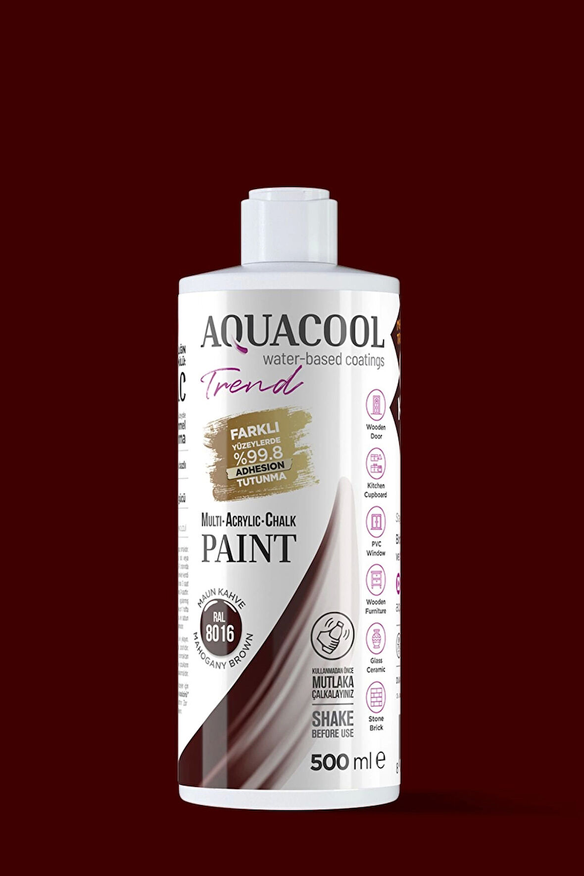 Aquacool Trend Su Bazlı Akrilik Dönüşüm Boyası RAL 8016 Maun Kahve 500ml
