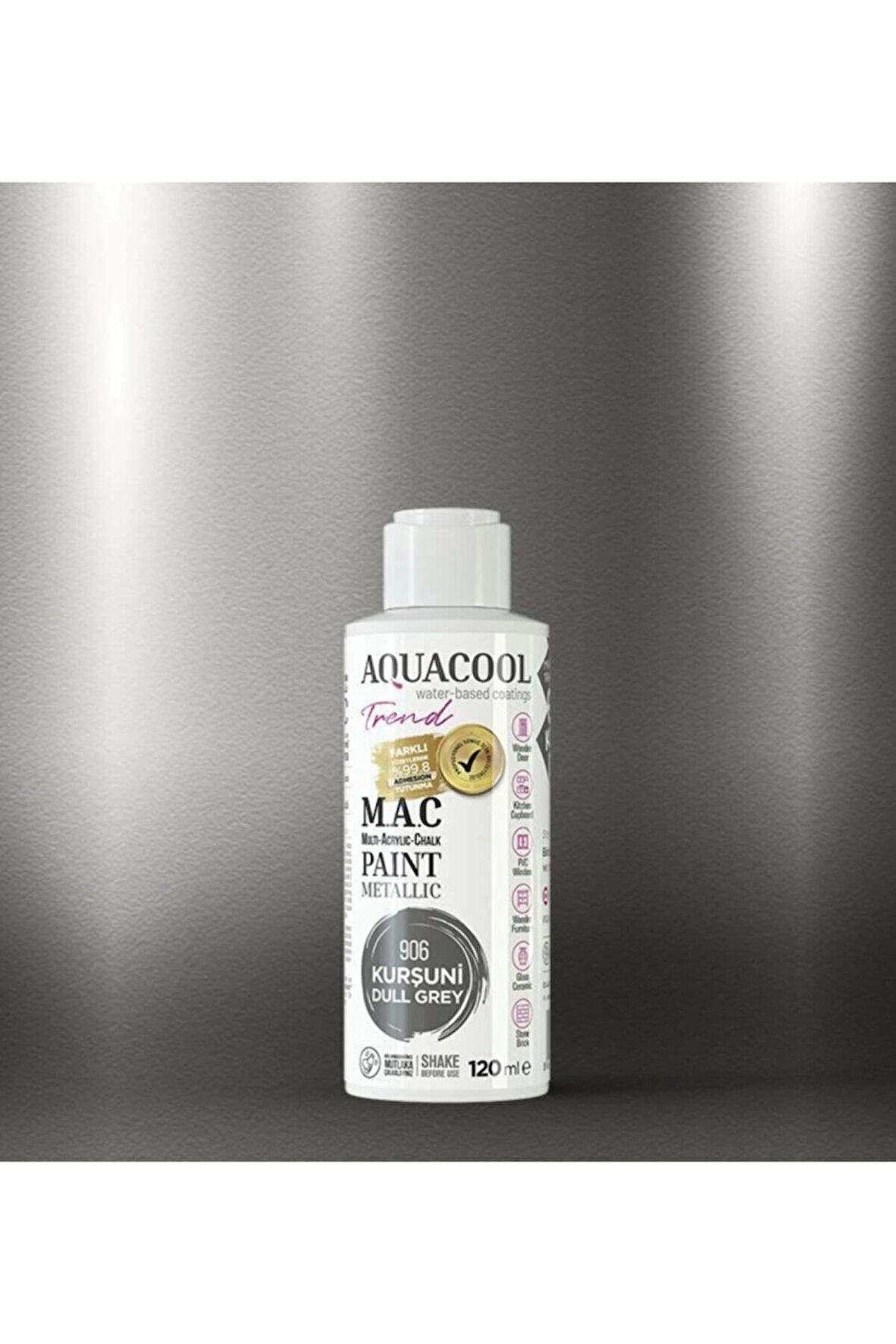 Aquacool Trend Su Bazlı Akrilik Dönüşüm Boyası Metalik Renk 906 Kurşuni 120ml
