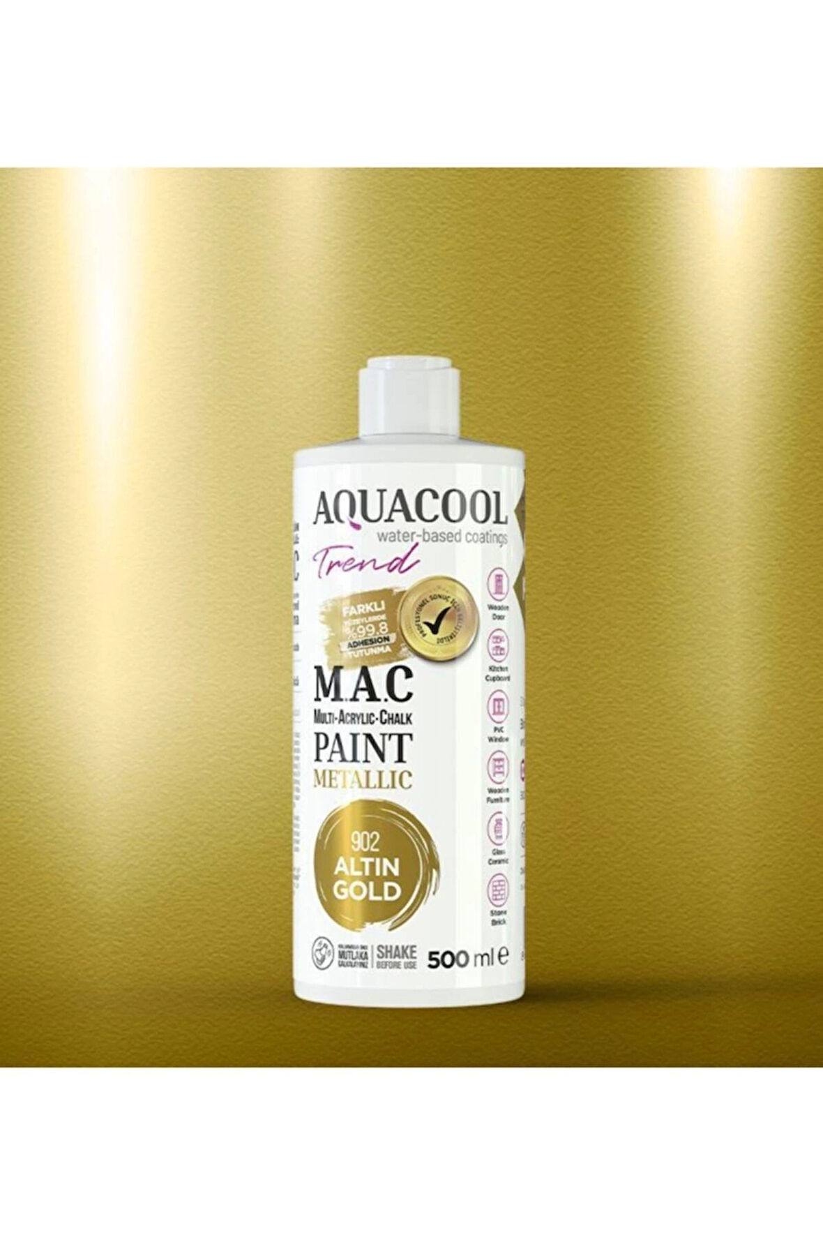 Aquacool Trend Su Bazlı Akrilik Dönüşüm Boyası Metalik Renk 902 Altın 500ml
