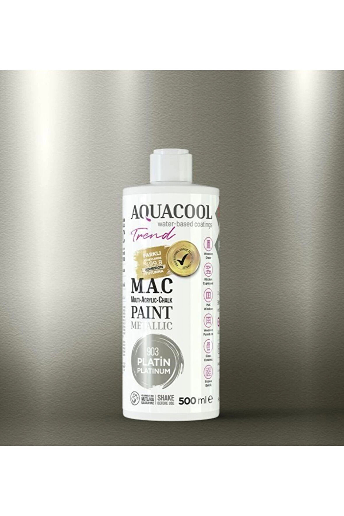 Aquacool Trend Su Bazlı Akrilik Dönüşüm Boyası Metalik Renk 903 Platin 500ml