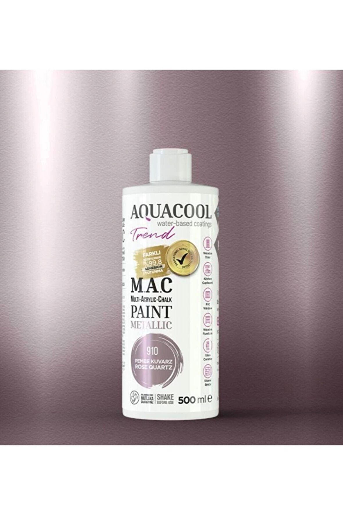 Aquacool Trend Su Bazlı Akrilik Dönüşüm Boyası Metalik Renk 910 Pembe Kuvars 500ml