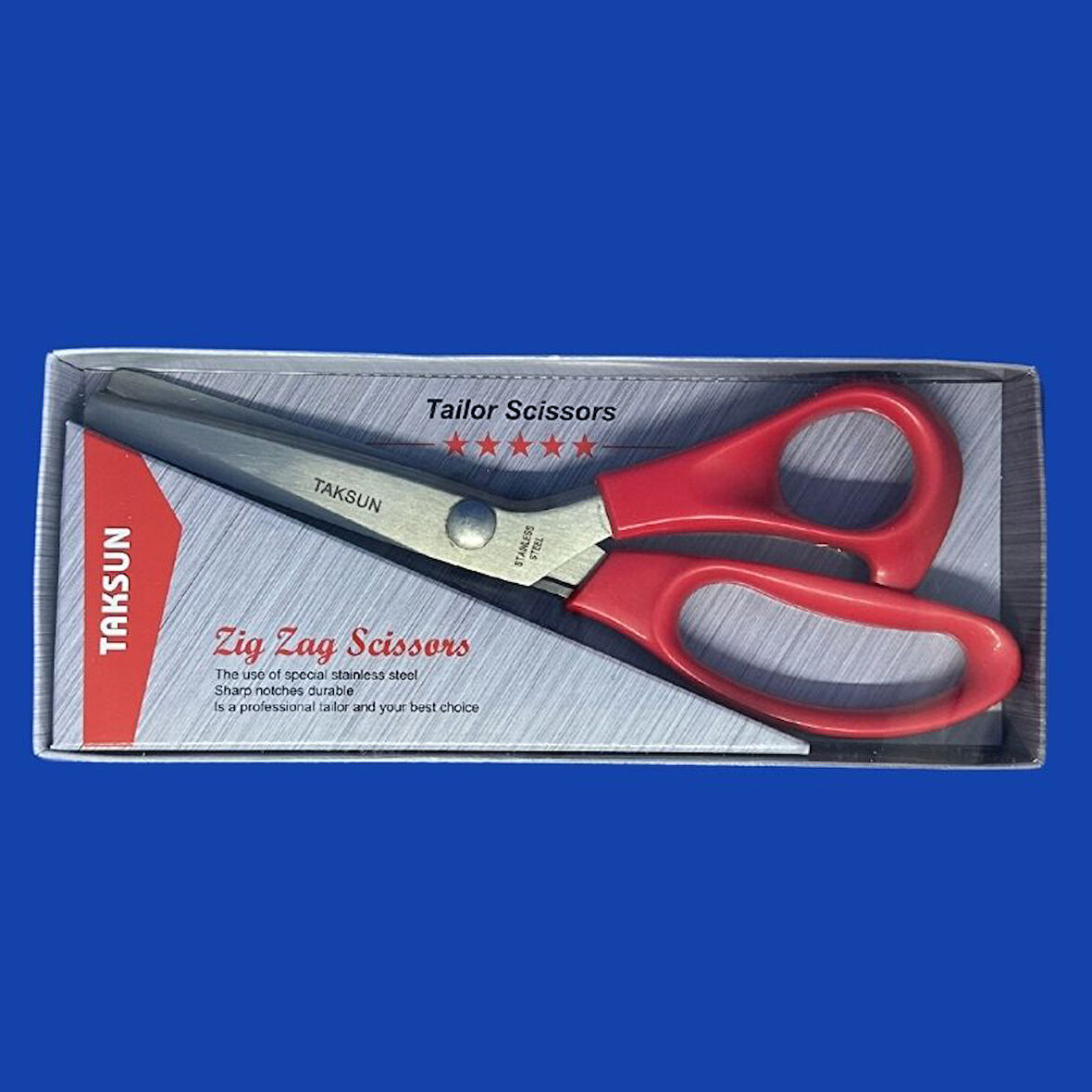 Taksun Makas Plastik Saplı Sürfile Zigzag 9" (23cm) Kırmızı