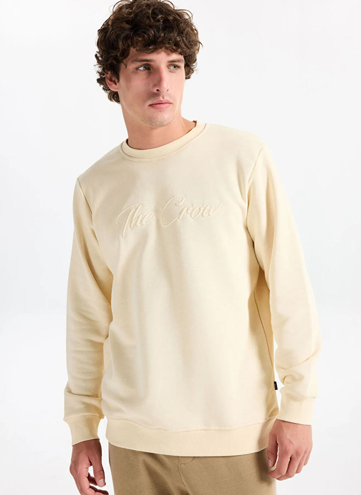 The Crow Bisiklet Yaka Ekru Erkek Sweatshırt TC1946_CALL