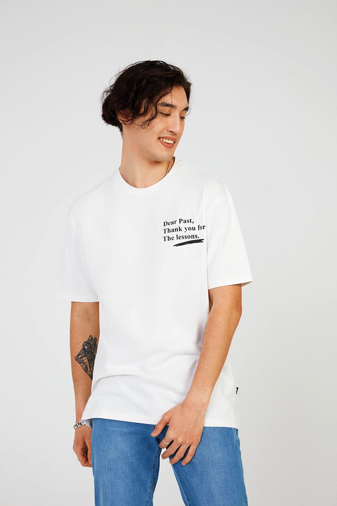 The Crow Bisiklet Yaka Baskılı Beyaz Erkek T-Shirt TC9012
